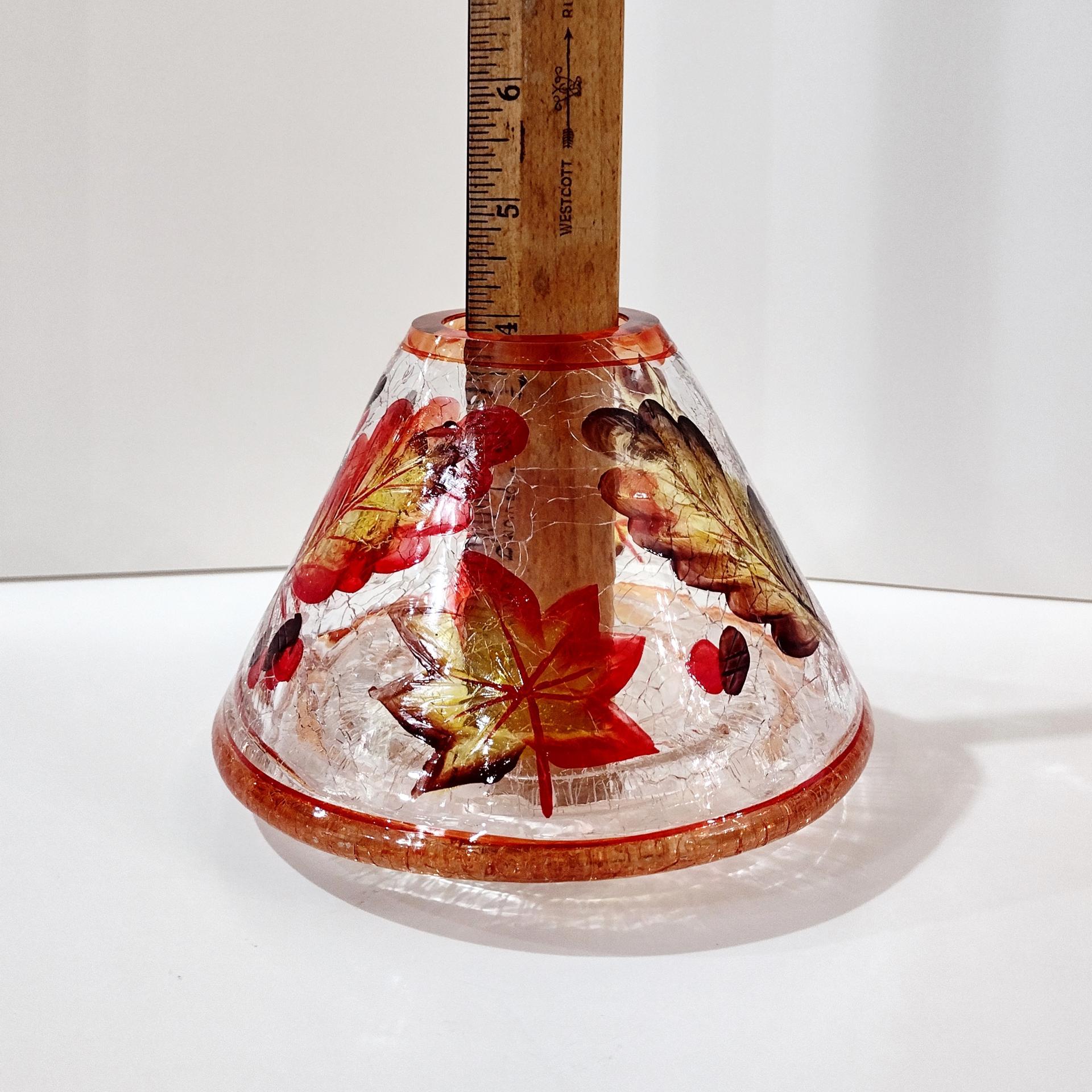 Crackle Glass Fall Leaves Jar Candle Shade Topper, Fall Autumn Yankee Candle Jar Topper