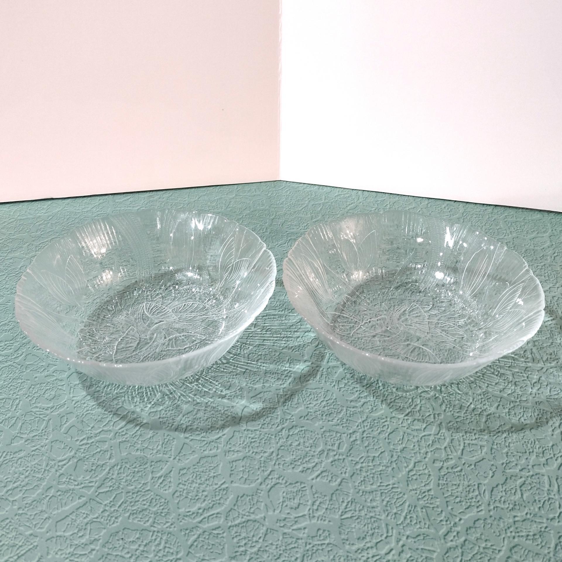 Vintage Arcoroc Canterbury Crocus Clear Glass Cereal Bowls, Set of 2