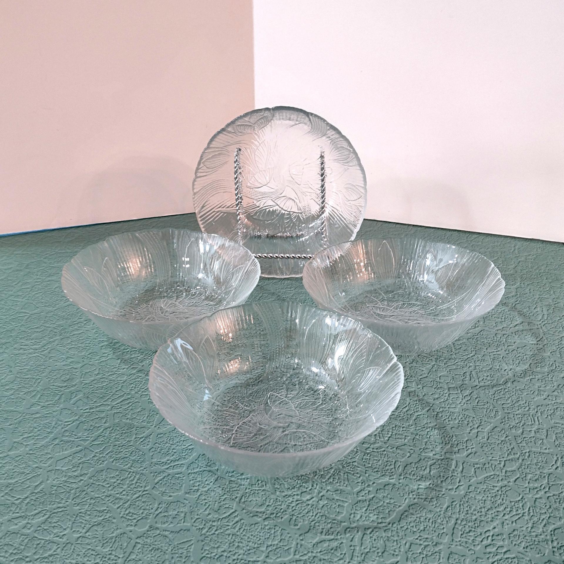 Vintage Arcoroc Canterbury Crocus Clear Glass Cereal Bowls, Set of 4