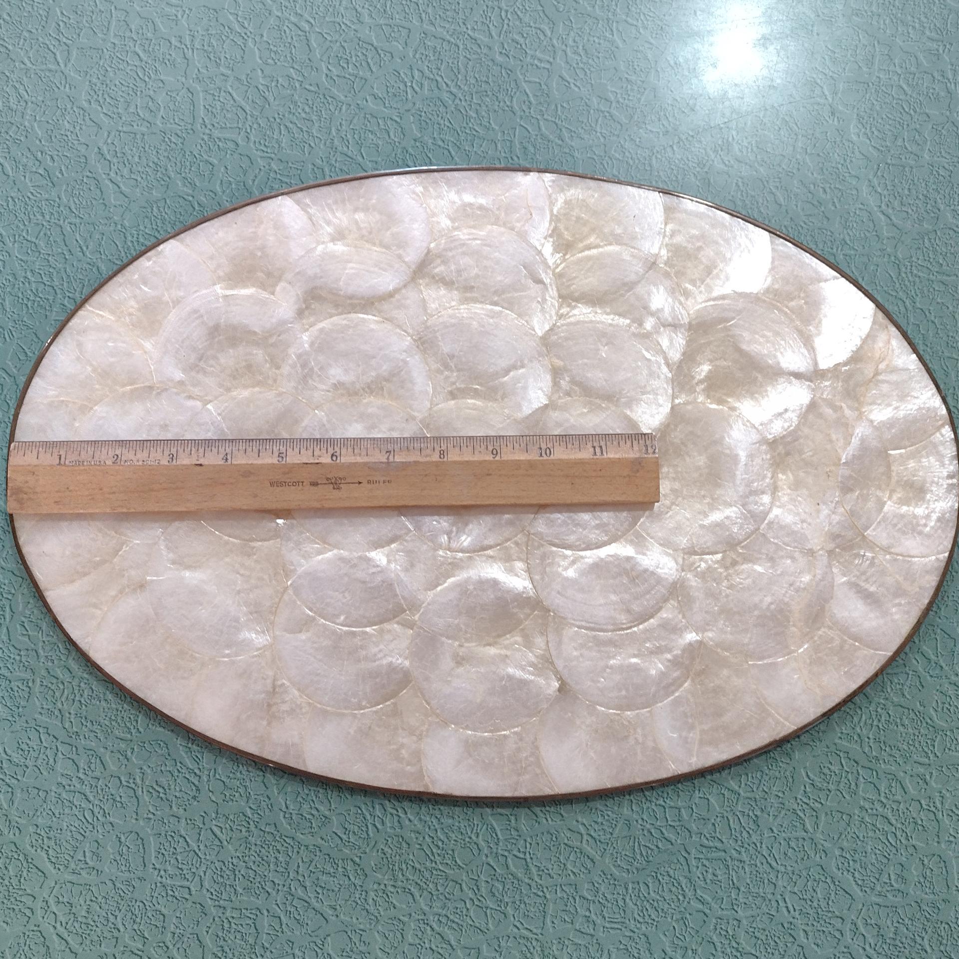 Vintage Capiz Shell Oval Placemats, Set of Four, 1960's Table Setting Decor