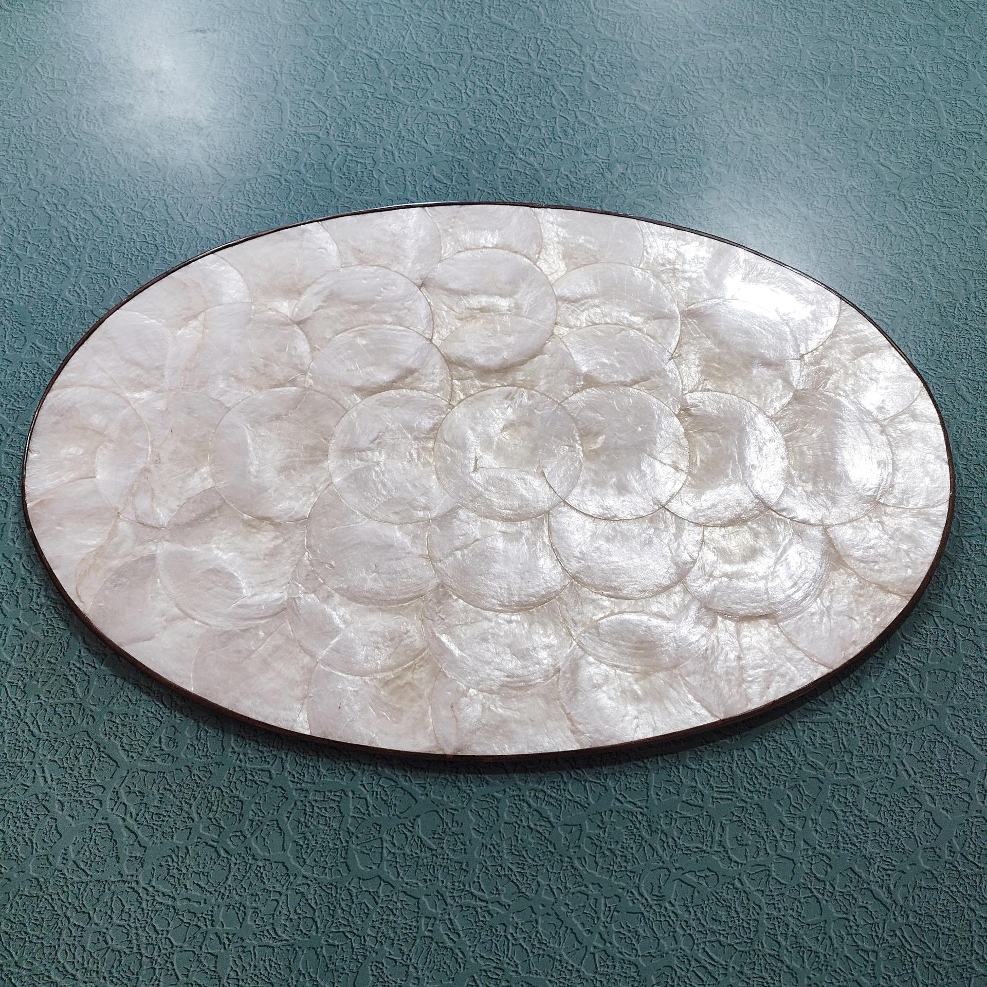 Vintage Capiz Shell Oval Placemats, Set of Four, 1960's Table Setting Decor