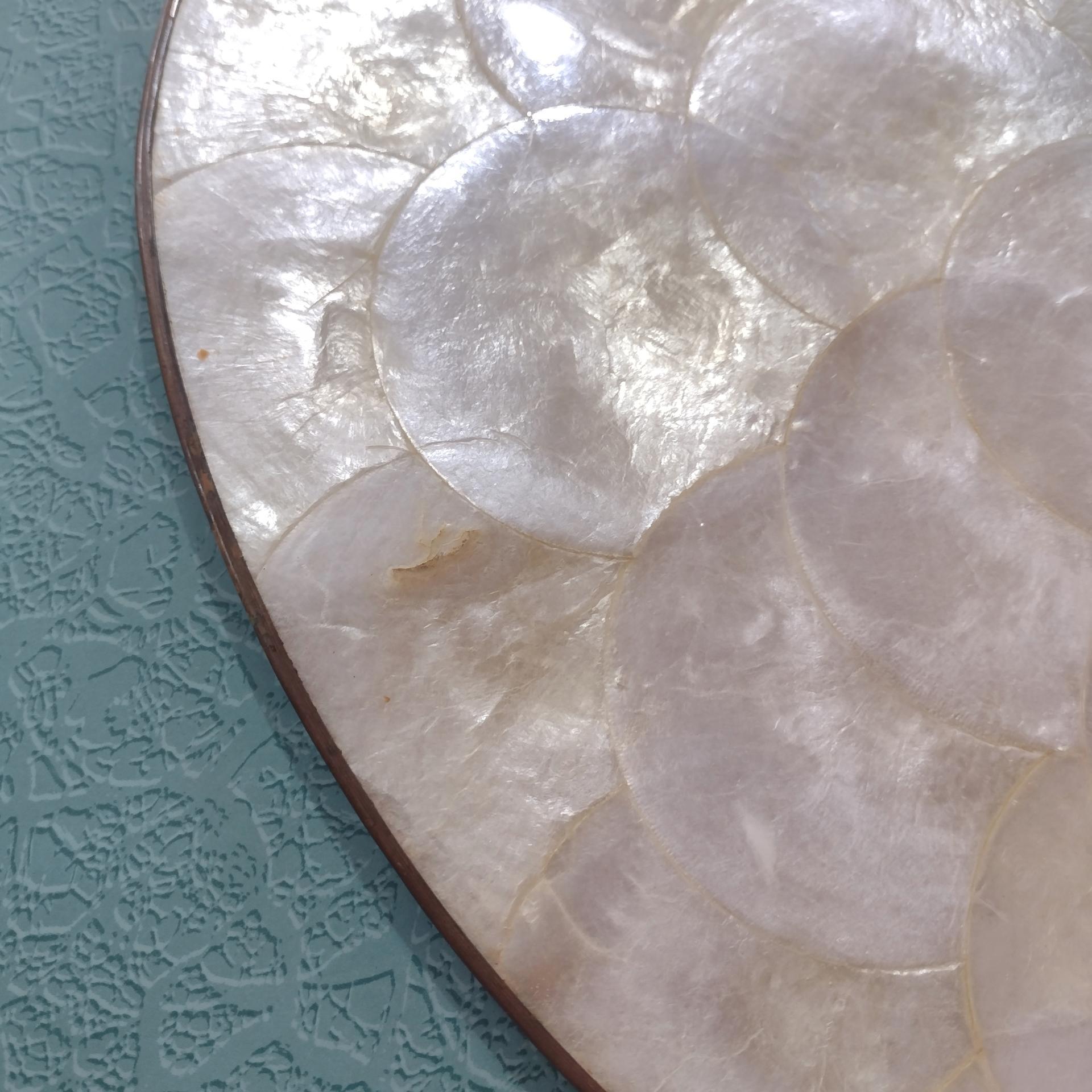 Vintage Capiz Shell Oval Placemats, Set of Four, 1960's Table Setting Decor