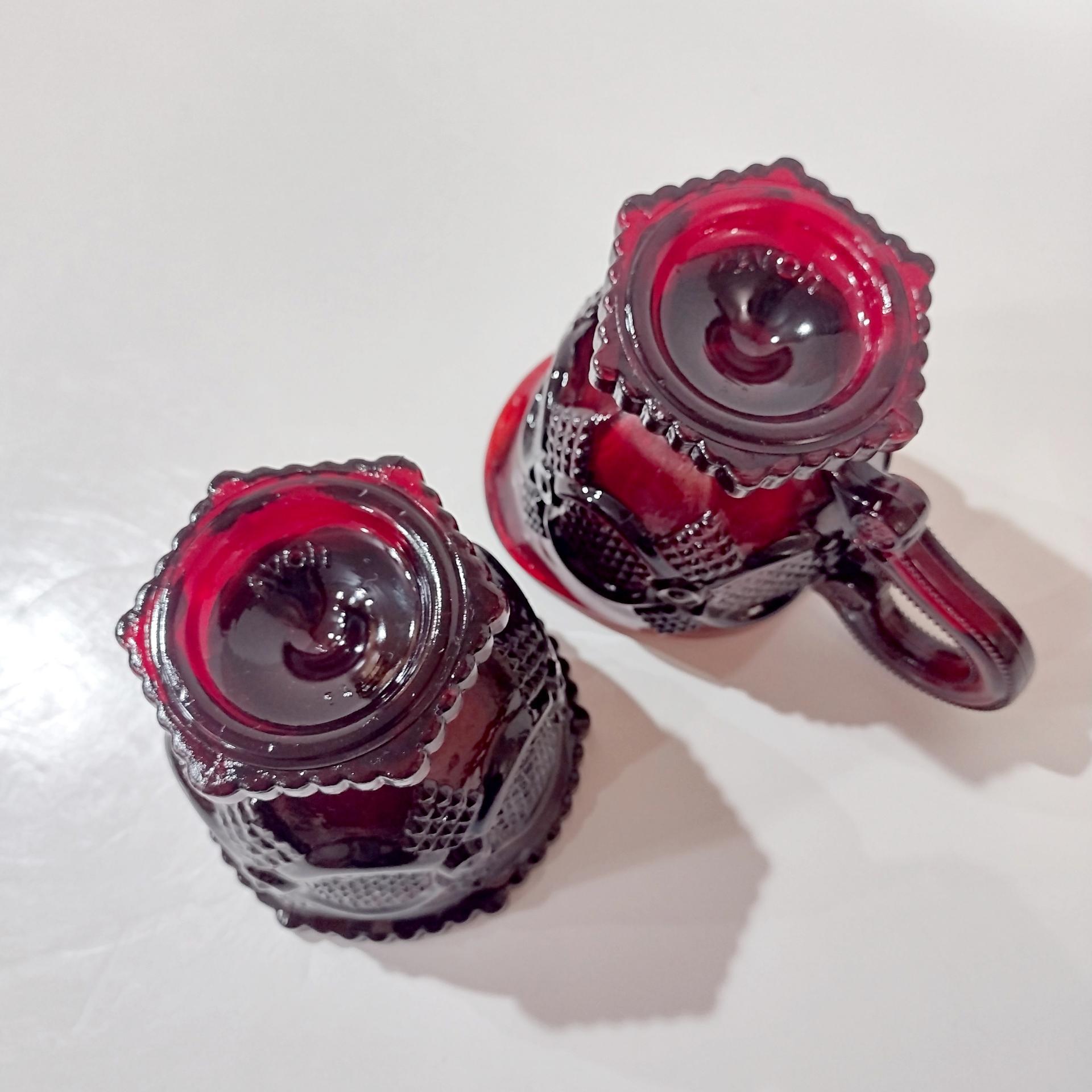 Vintage Avon 1876 Cape Cod Ruby Red Glass Creamer and Open Sugar Bowl Set