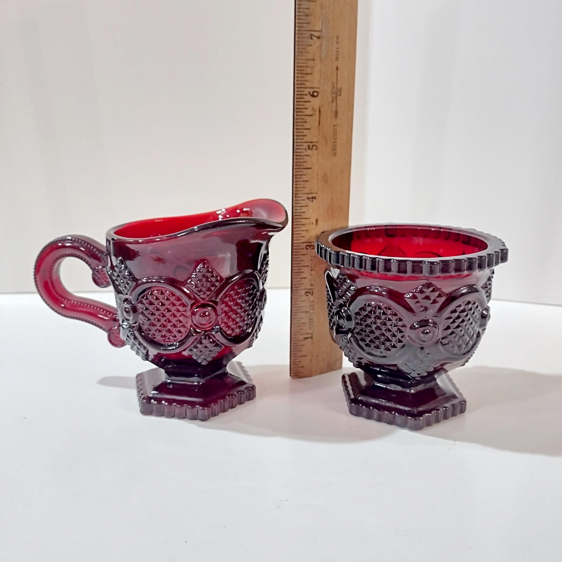 Vintage Avon 1876 Cape Cod Ruby Red Glass Creamer and Open Sugar Bowl Set