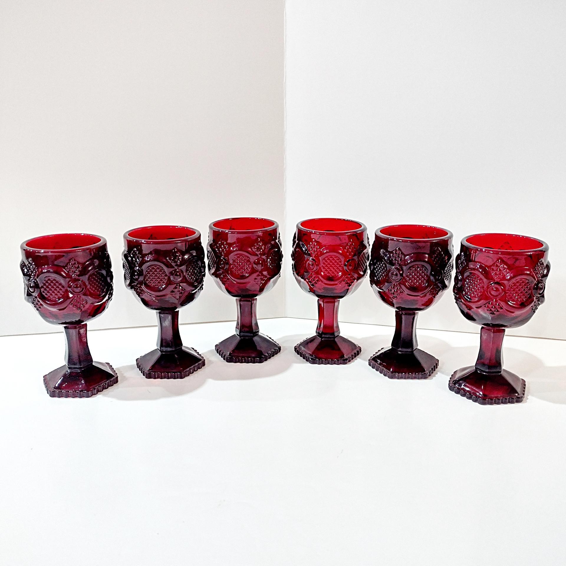 Vintage Avon 1876 Cape Cod Ruby Red Small Wine Glasses, Set of 6, Aperitif Cordial Sherry Port Wine Glasses, Holiday Christmas Glassware