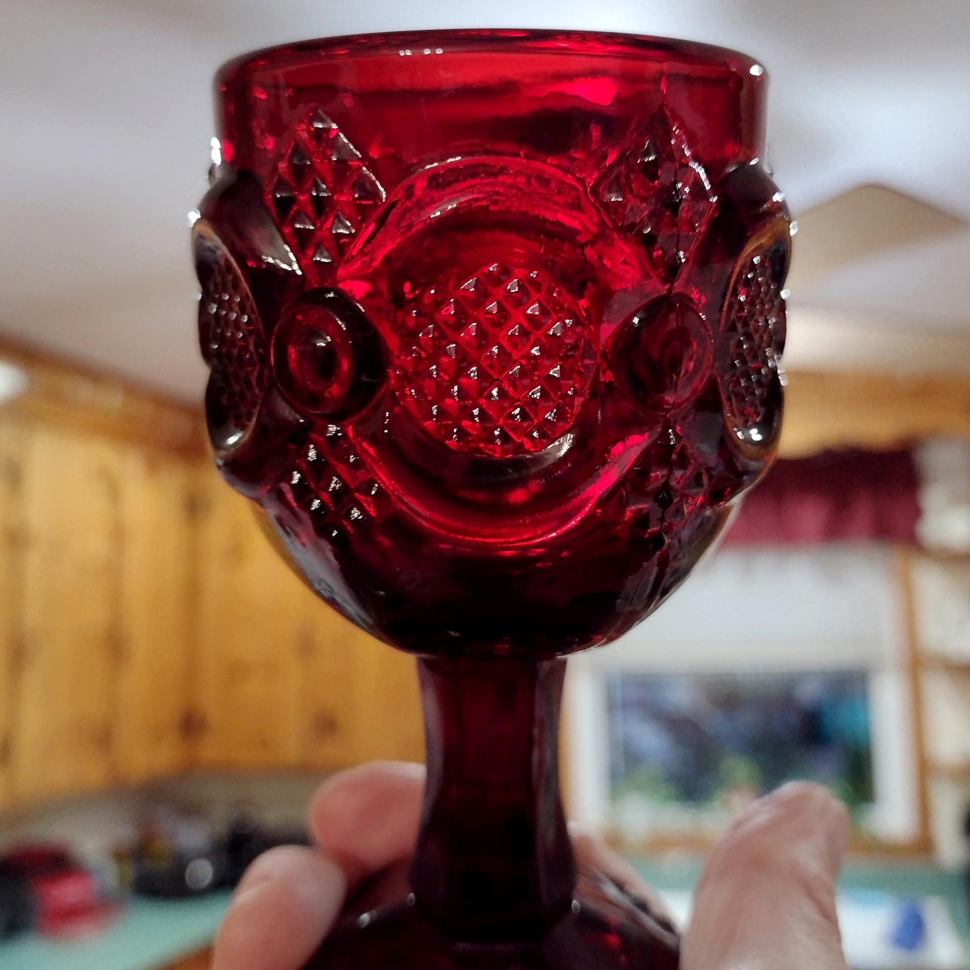 Vintage Avon 1876 Cape Cod Ruby Red Small Wine Glasses, Set of 6, Aperitif Cordial Sherry Port Wine Glasses, Holiday Christmas Glassware