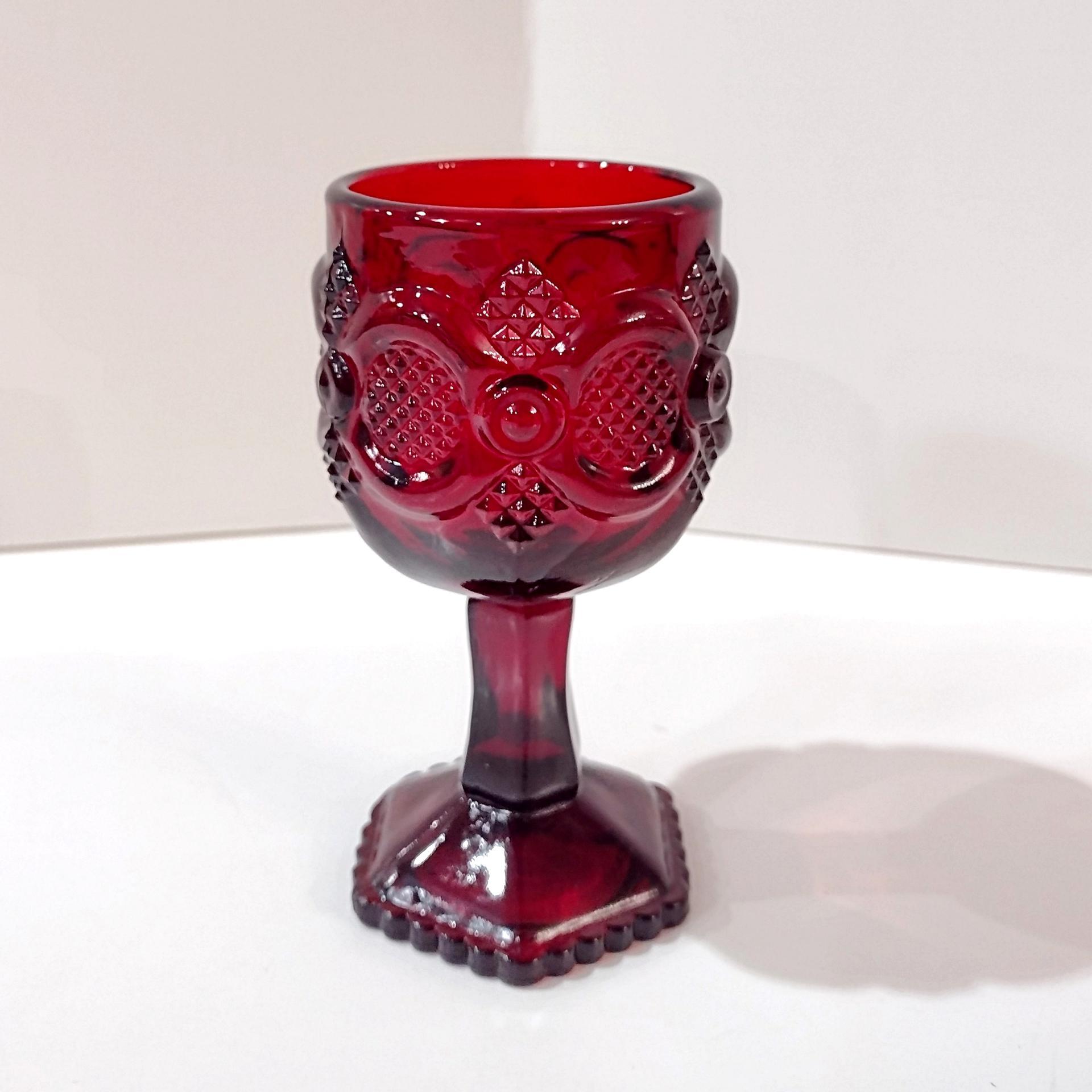 Vintage Avon 1876 Cape Cod Ruby Red Small Wine Glasses, Set of 6, Aperitif Cordial Sherry Port Wine Glasses, Holiday Christmas Glassware