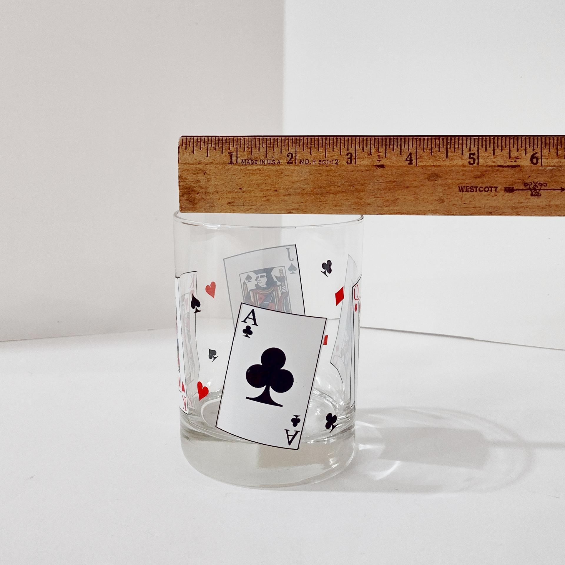 Vintage Luminarc Card Party Double Old Fashioned Whiskey Lowball Glasses, Set of Two, Playing Cards Poker Barware