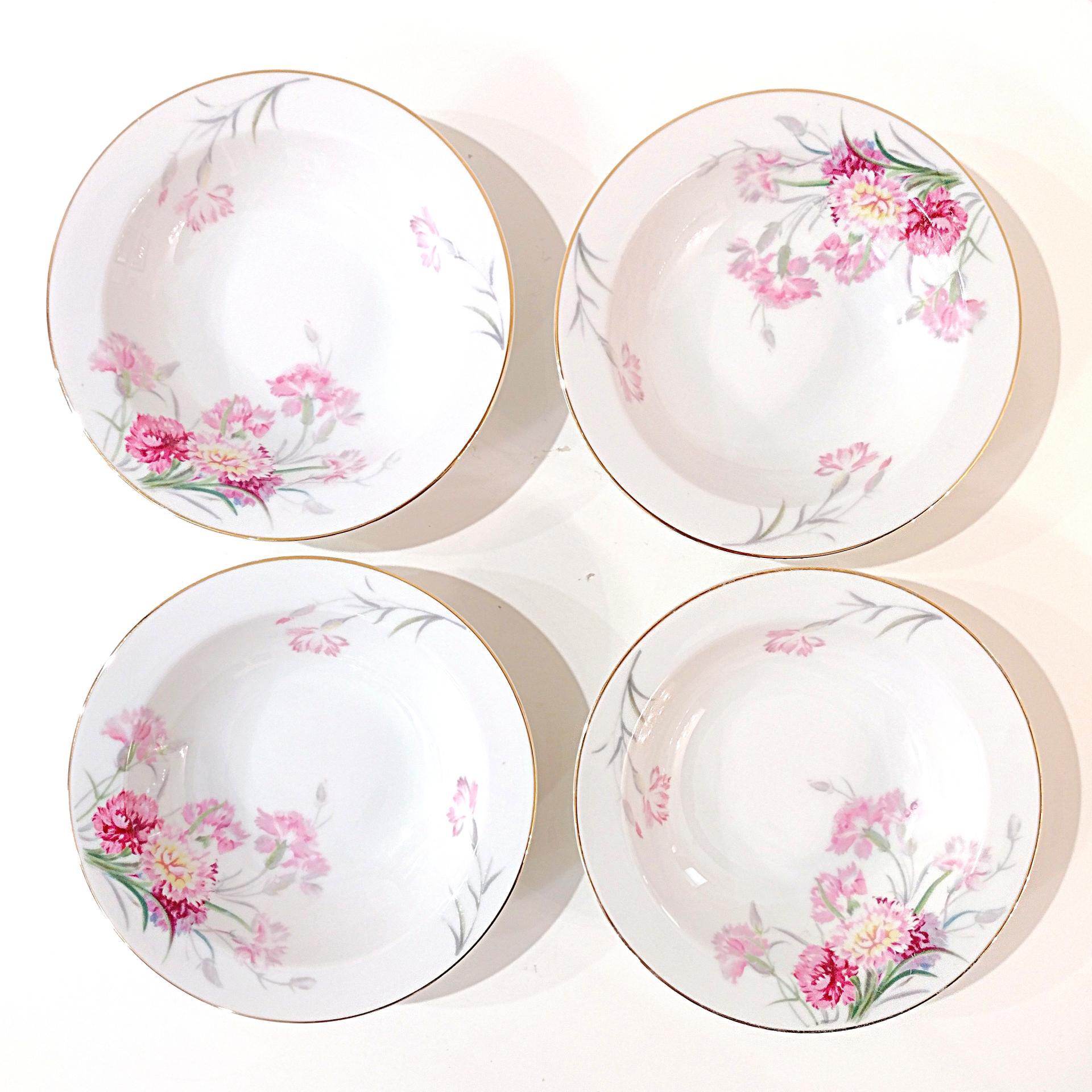 Vintage Noritake Amherst Carnation N1619 Dessert Bowls, Set of 4, Pink and Yellow Floral Porcelain China Bowls
