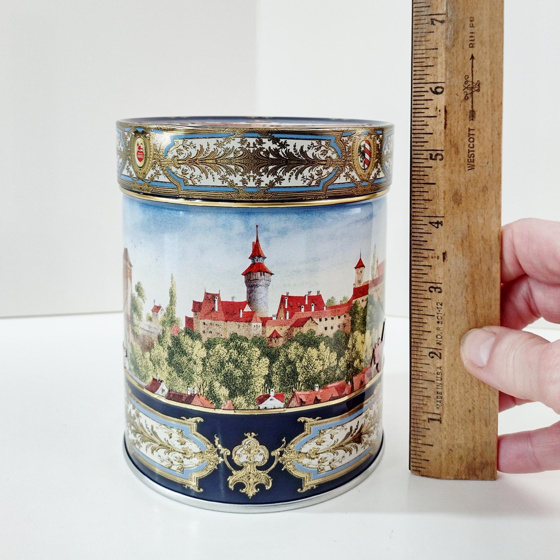 Vintage E. Otto Schmidt Nurnberger Lebkuchen Castle Tin, Nuremburg Germany Scene Decorative Storage Tin