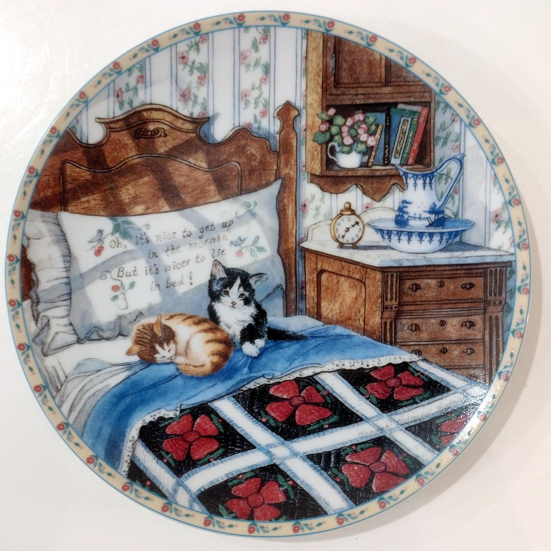 Vintage Comforts of Home Knowles Fine China Collectible Cat Plates, Set of 2, Sleepy Heads and Curious Pair Plates, Hannah Hollister Ingmire