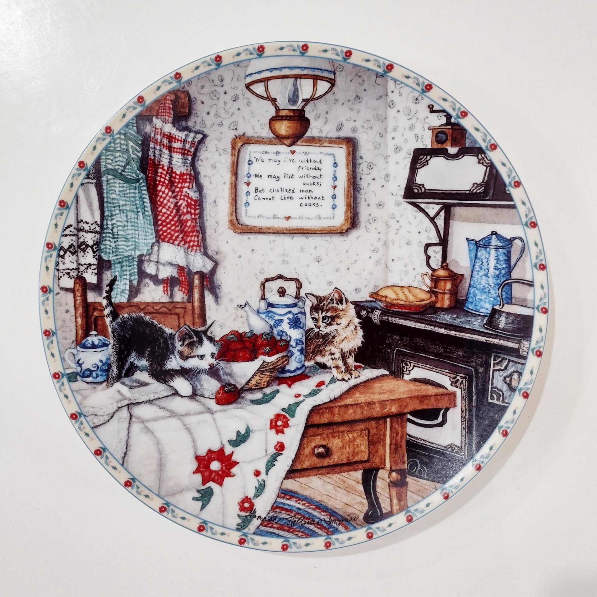 Vintage Comforts of Home Knowles Fine China Collectible Cat Plates, Set of 2, Sleepy Heads and Curious Pair Plates, Hannah Hollister Ingmire