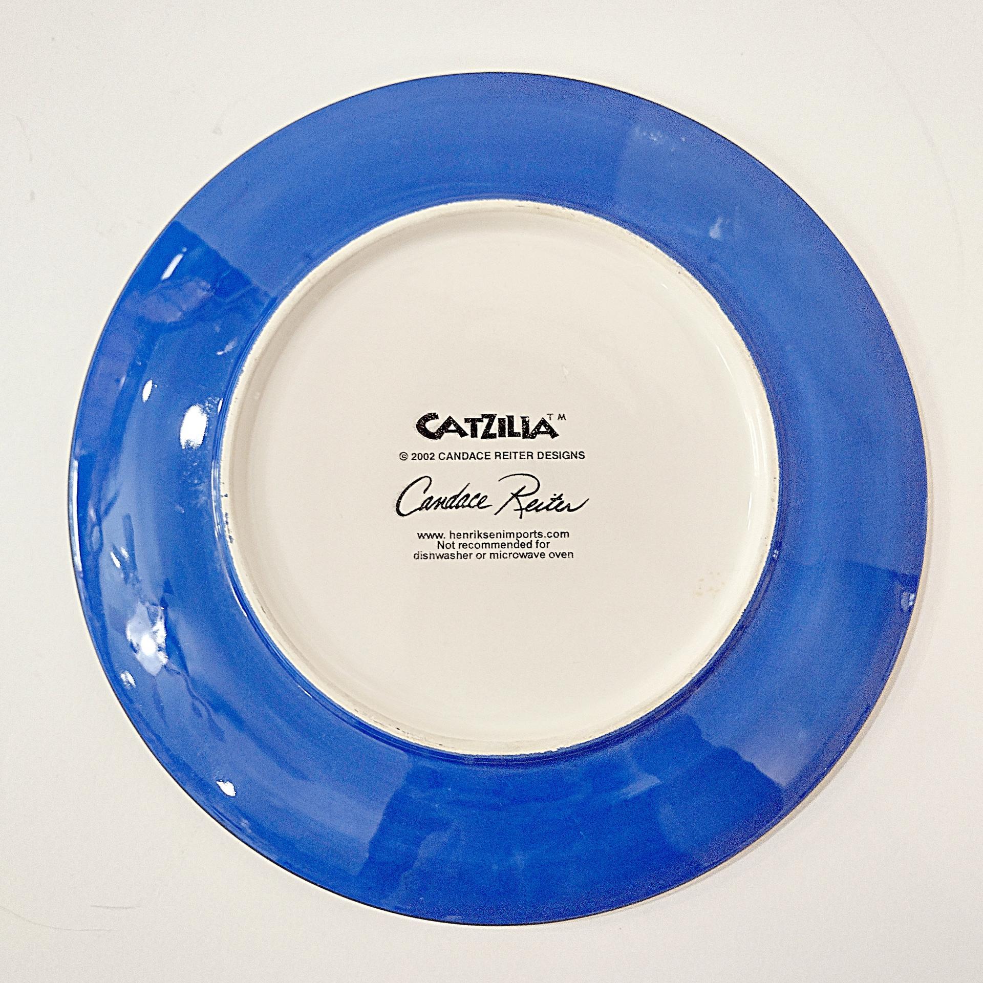 Vintage Candace Reiter Catzilla Cooking Chef Cats Ceramic Plate, Whimsical Cat 8 Inch Plate