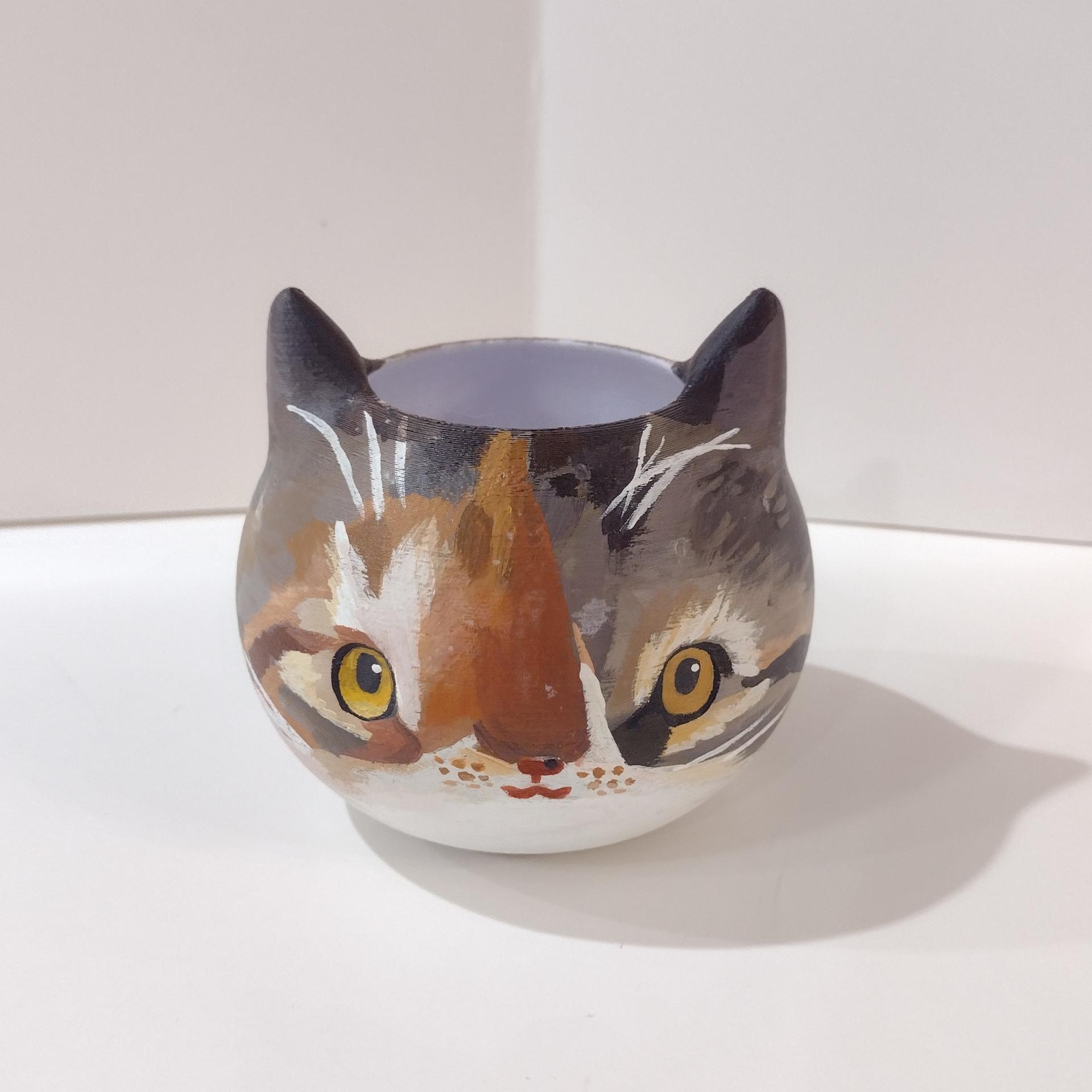 Kitty Cat Small Planter Pot, 3D Printed Cat Head Planter Bowl