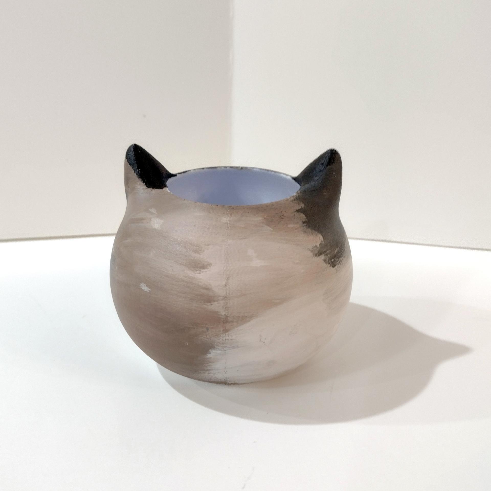 Kitty Cat Small Planter Pot, 3D Printed Cat Head Planter Bowl