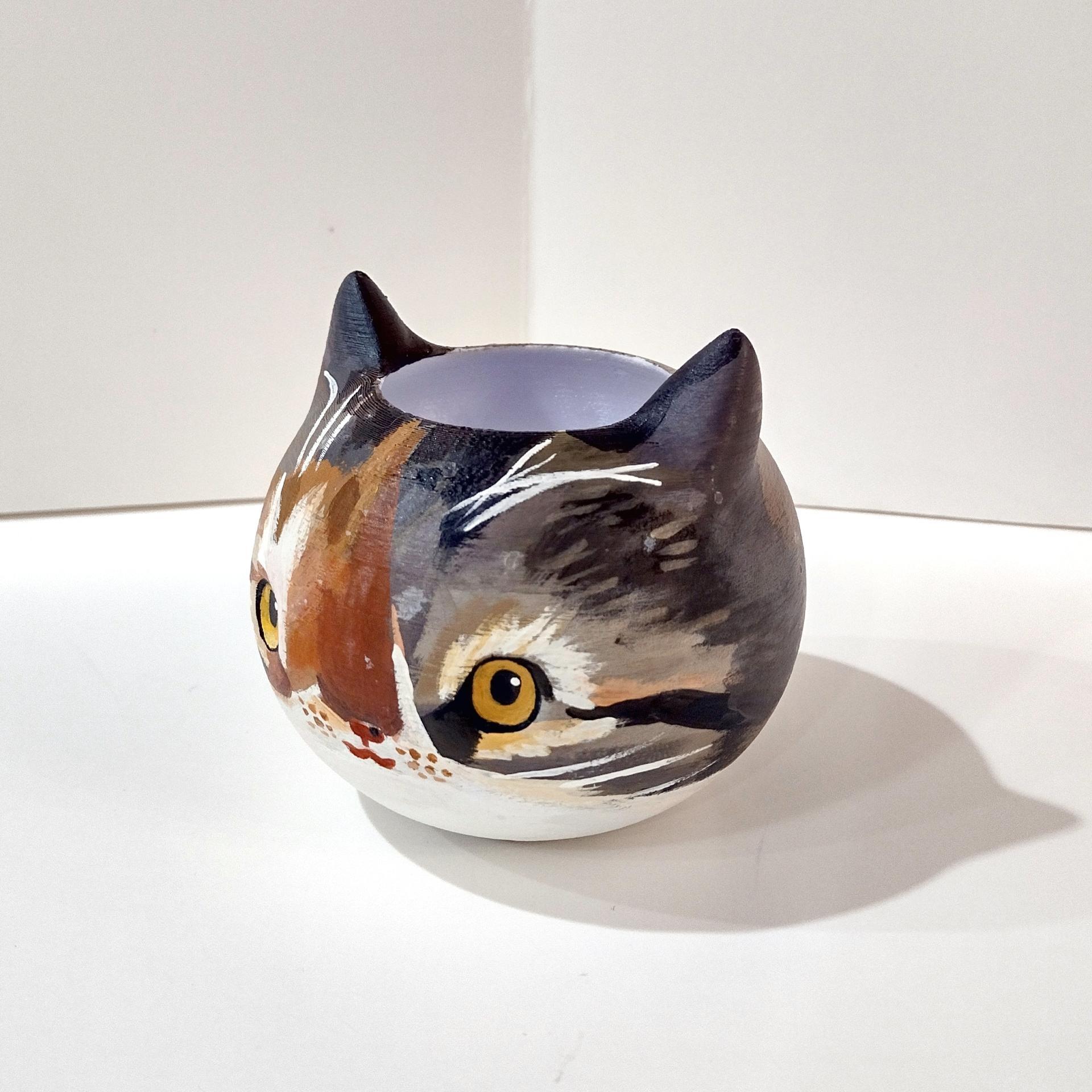 Kitty Cat Small Planter Pot, 3D Printed Cat Head Planter Bowl