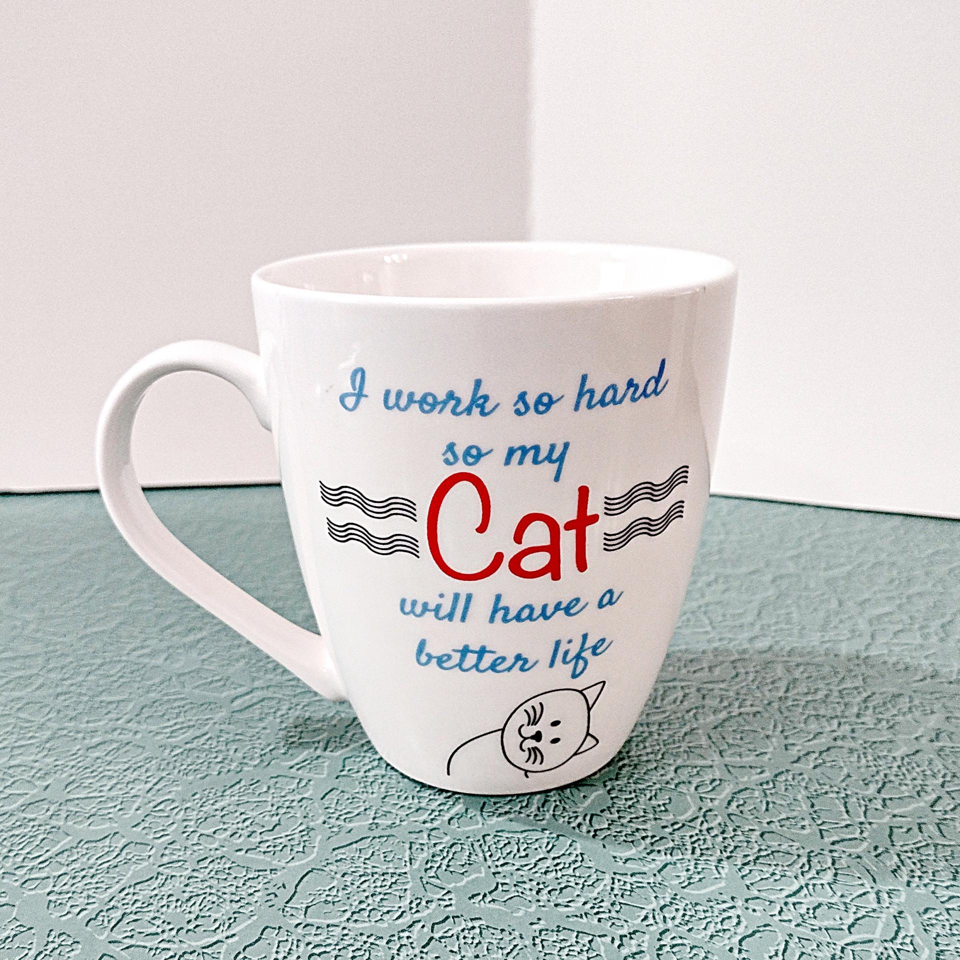 Vintage I Work So Hard for My Cat Ceramic Coffee Mug, Pfaltzgraff Everyday Oversized Mug