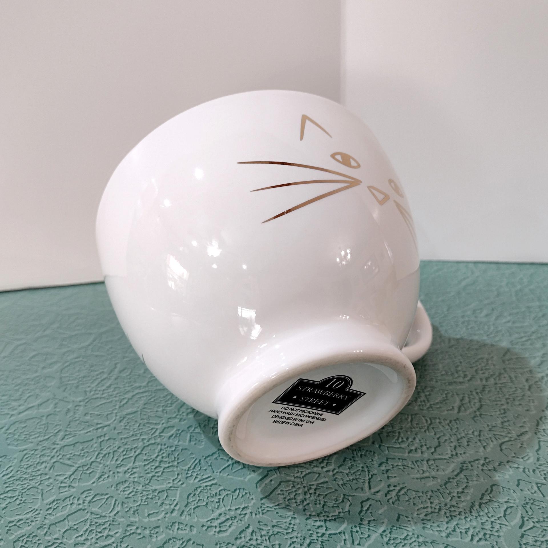 Ceramic Kitty Cat Face 16 Ounce Oversized Coffee Tea Mug with Gold Heart