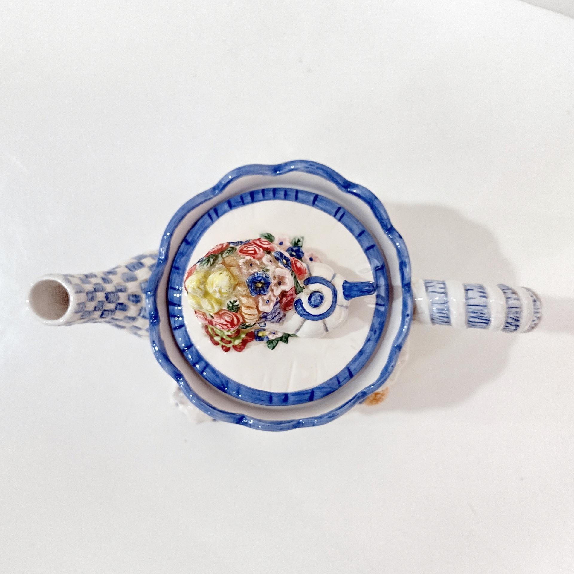 Vintage 1997 Avon Blue Rose Collection Kitty Cat Teapot, Cat Lover Gift