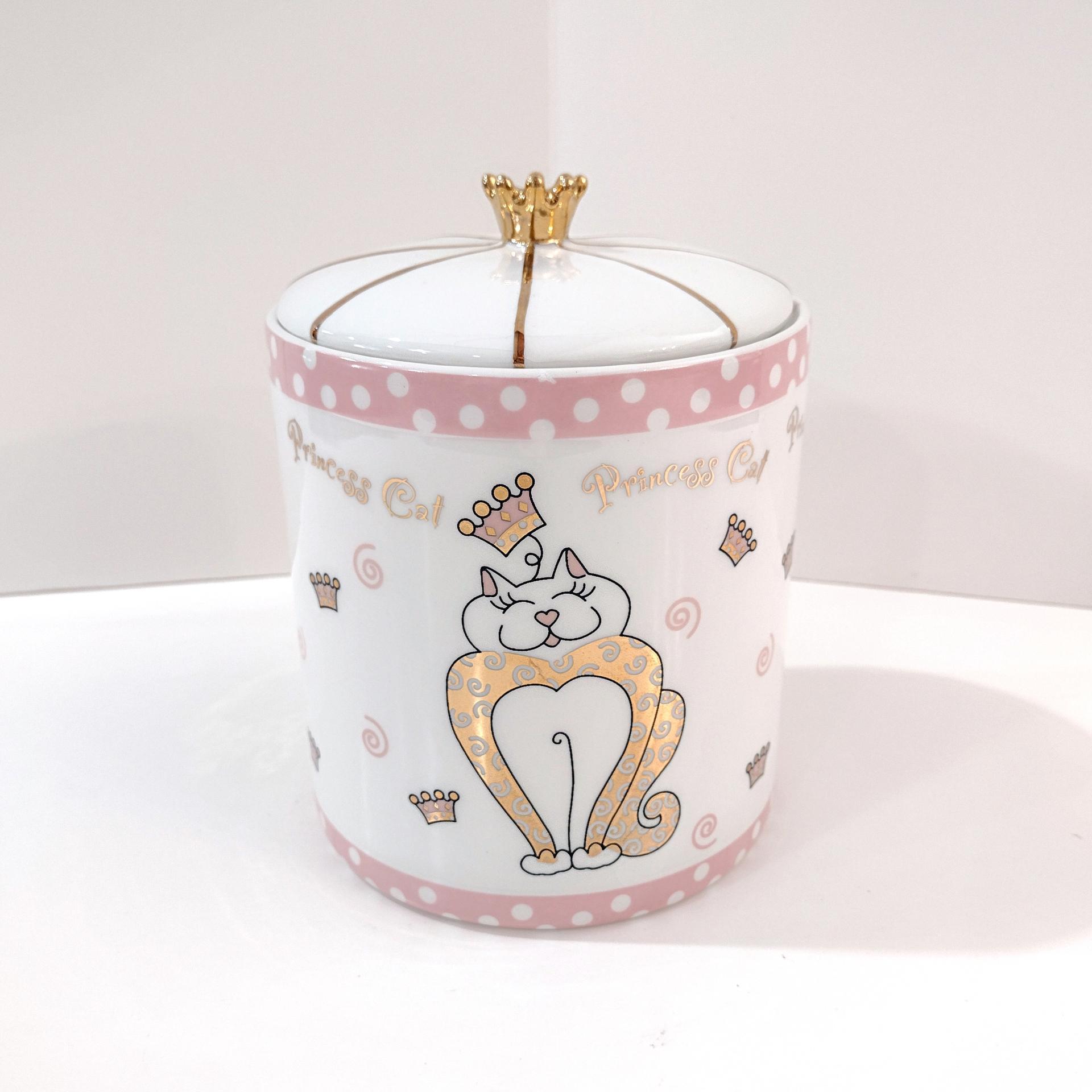 Princess Cat Ceramic Canister Container, Kitty Cat Treat Holder Jar with Lid