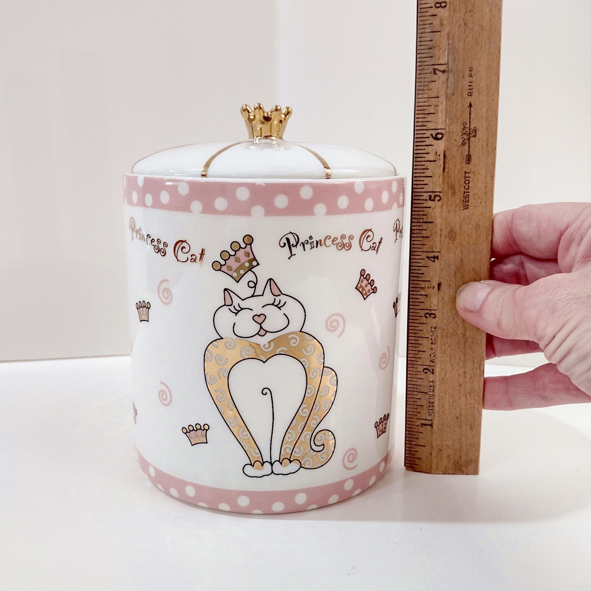 Princess Cat Ceramic Canister Container, Kitty Cat Treat Holder Jar with Lid