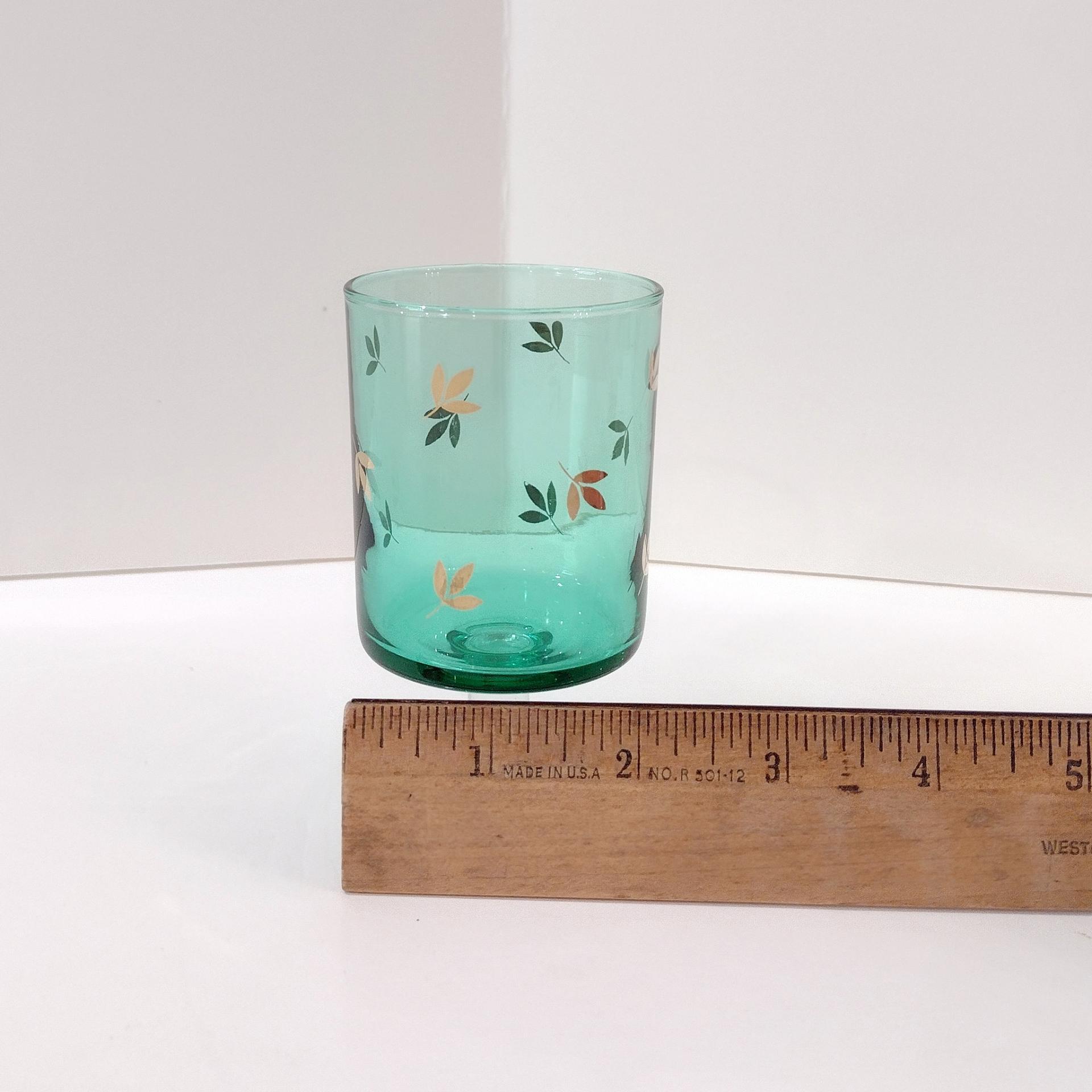 Vintage Emerald Green Gold Leaves Wine Cordial Glass, 1970's Cristal D'Arques Durand Green Cavalier Short Wine Glass