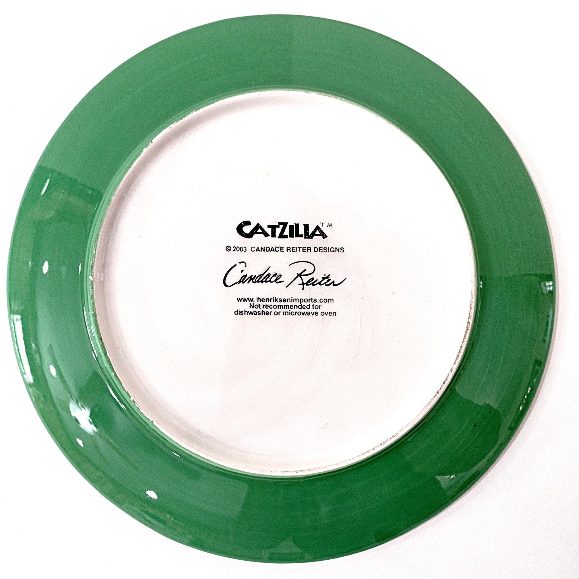 Vintage Candace Reiter Catzilla Swimming Snorkeling Cats Ceramic Plate, Whimsical Collectible Cat 8 Inch Plate