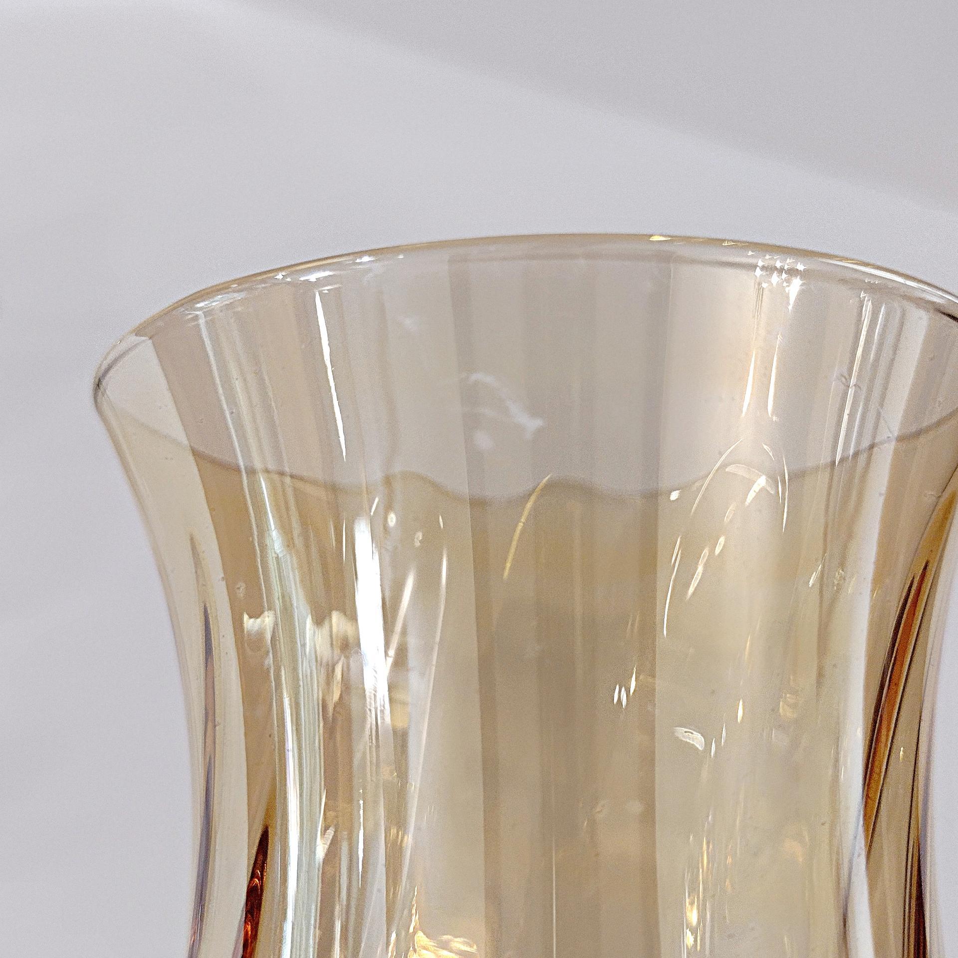 Vintage Crate and Barrel Amber and Green Optic Swirl Wine Glasses, Set of 2