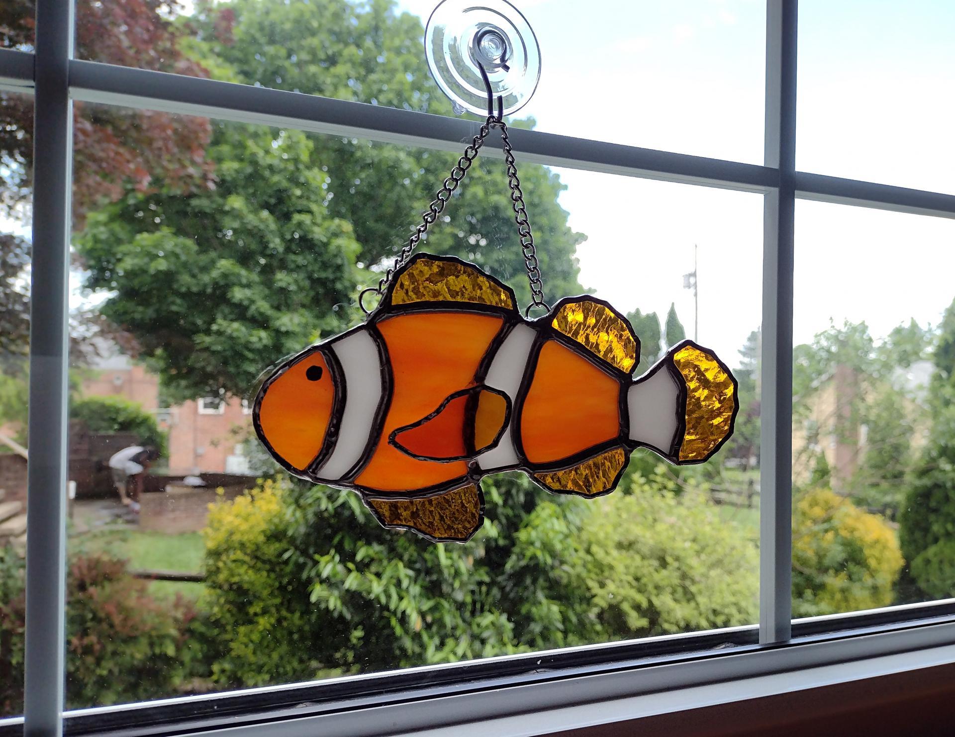 Clownfish Stained Glass Suncatcher, Orange Tropical Fish