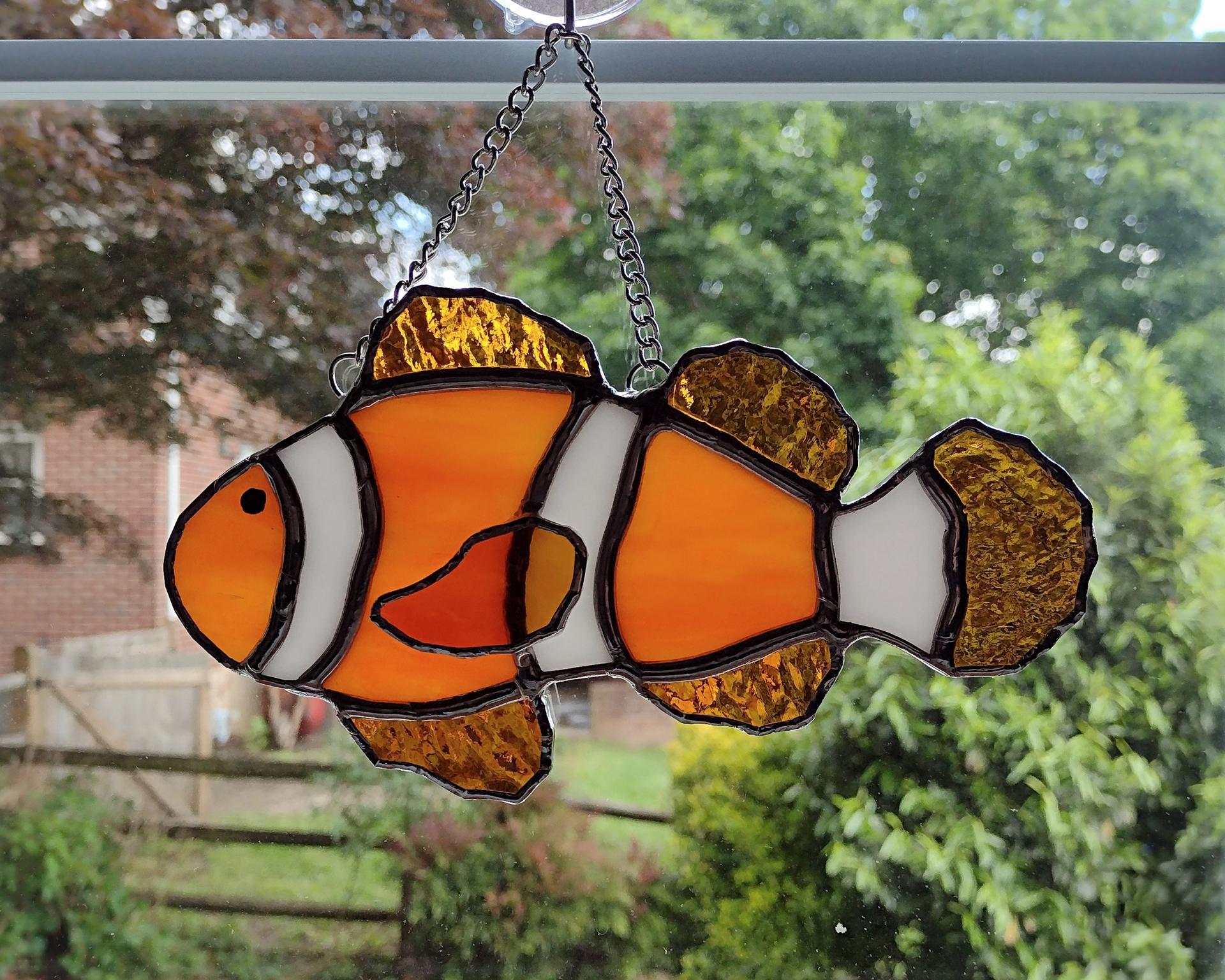 Clownfish Stained Glass Suncatcher, Orange Tropical Fish