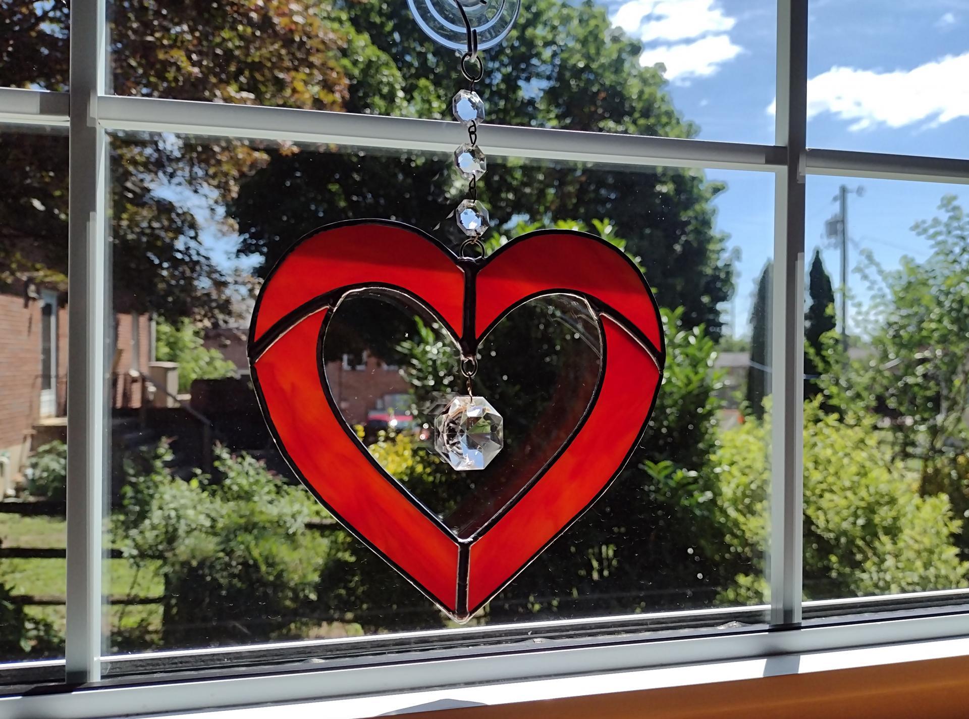 Stained Glass Open Heart Suncatcher with Vintage Crystals