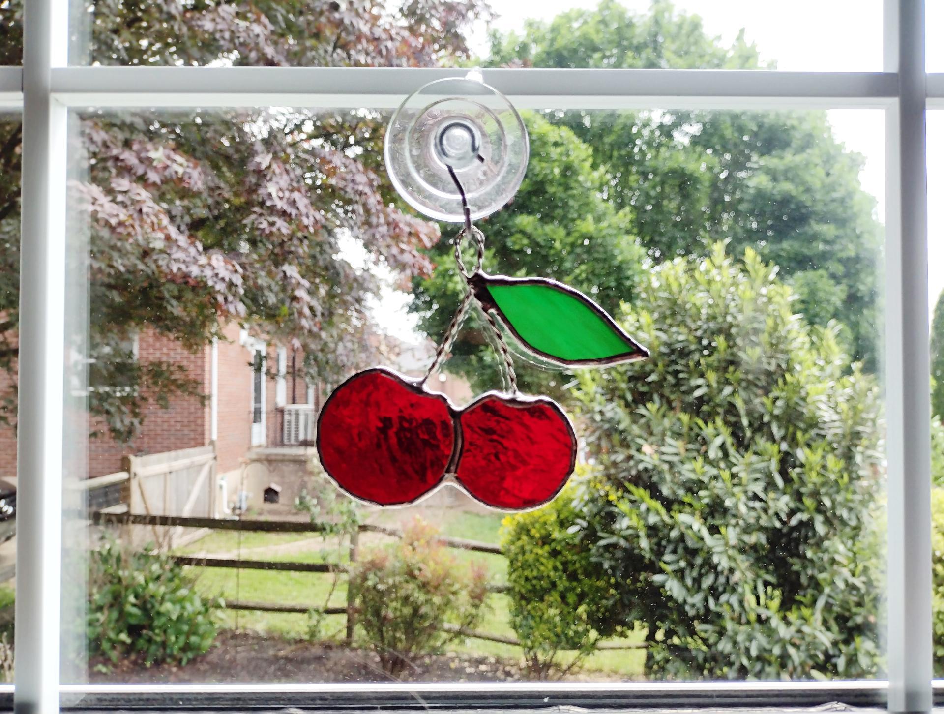 Stained Glass Cherry Cluster Suncatcher, Slot Machine Cherries