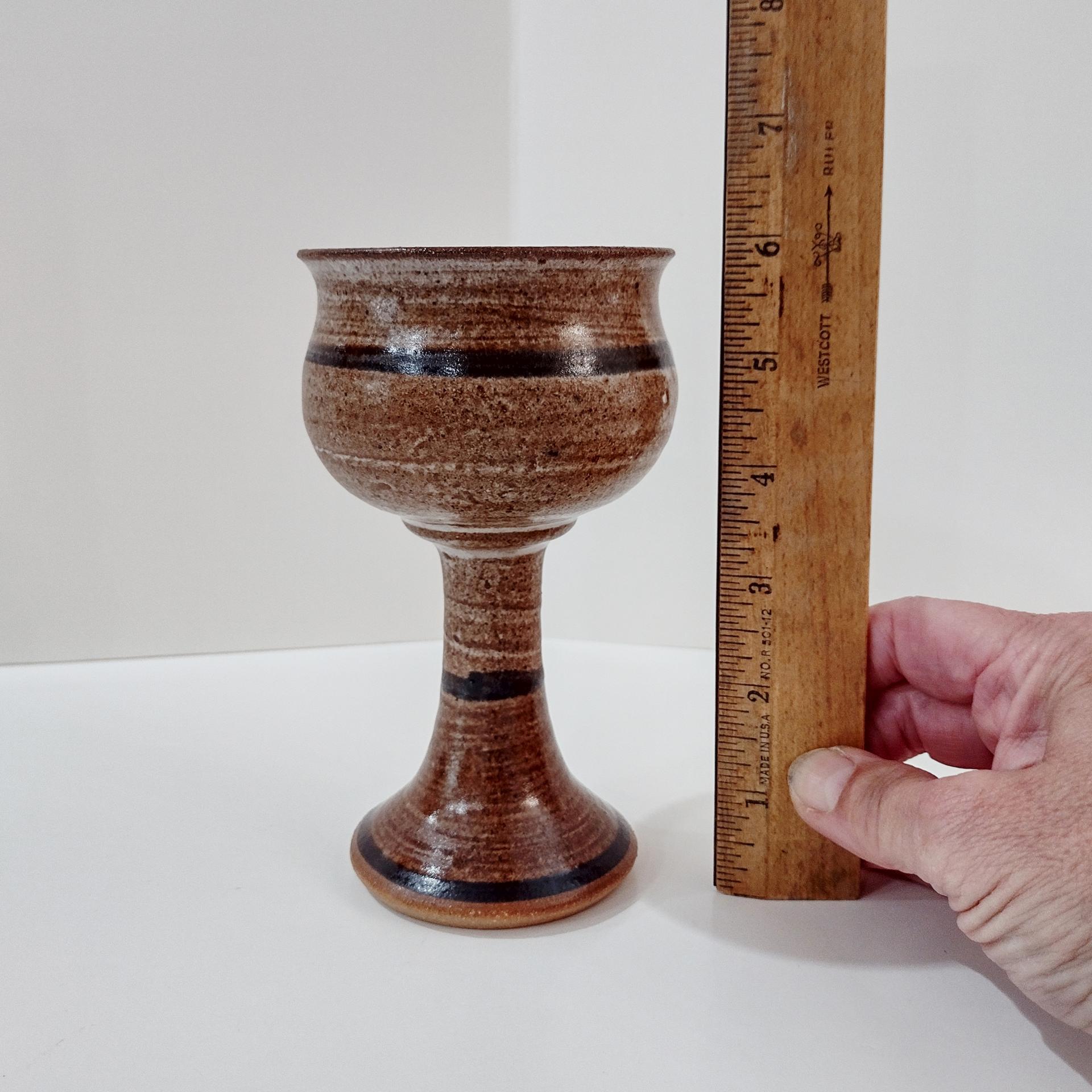Vintage Hand Crafted Ceramic Wine Goblet Chalice, Stoneware Pottery Barware