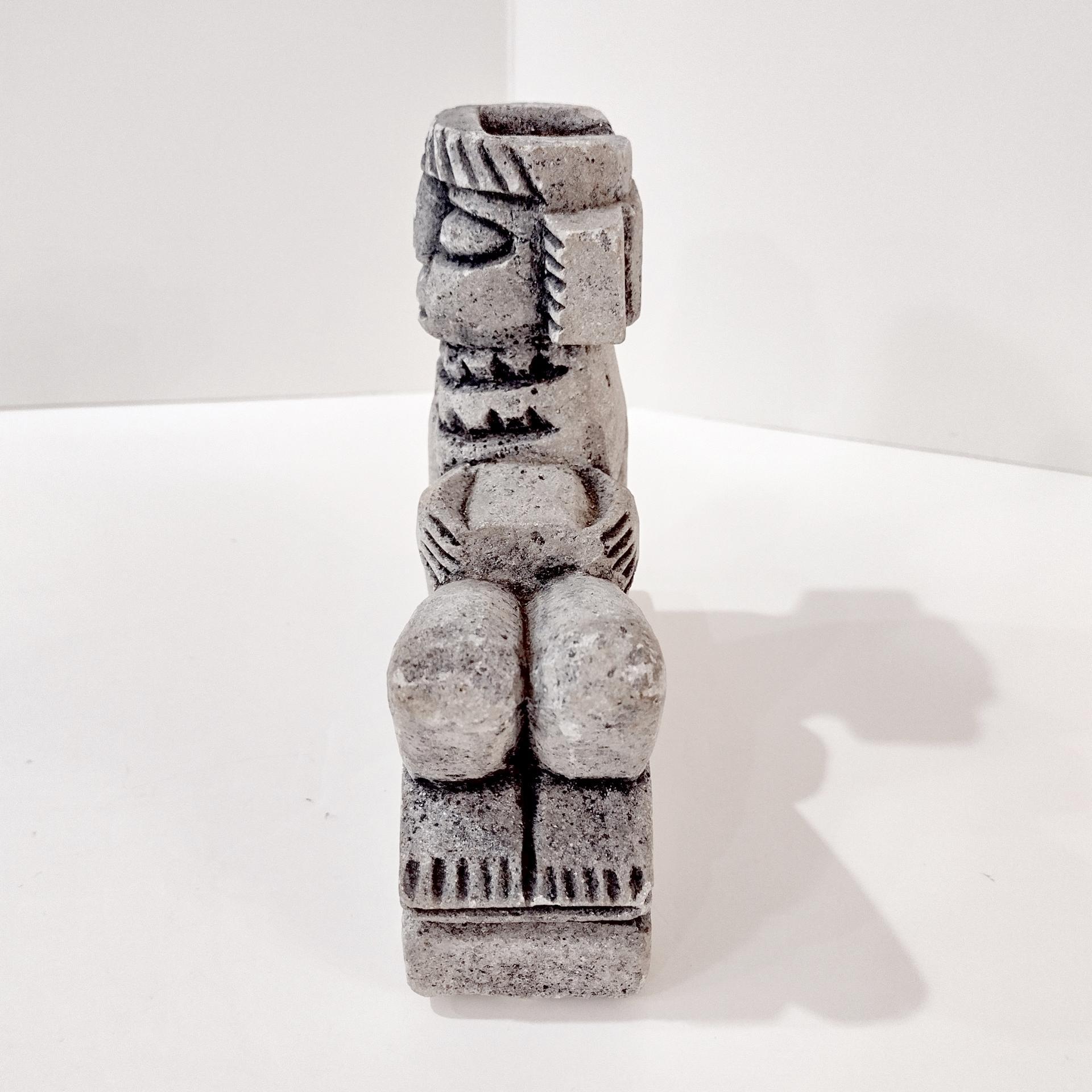 Vintage Reclining Chac Mool Mayan Stone Figurine, Mexican Aztec Carved Stone Statue