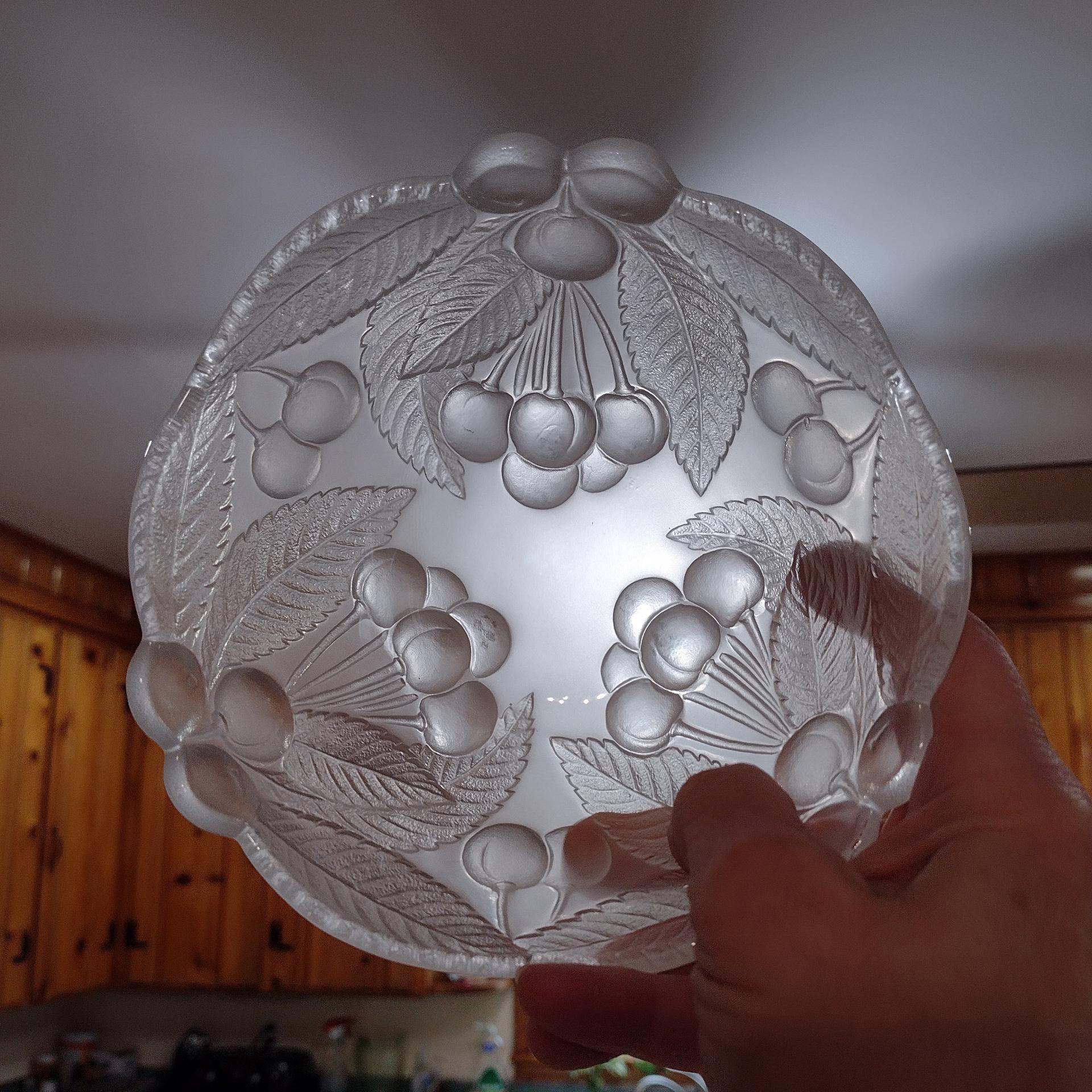 Vintage Mikasa Bountiful Frosted Glass Salad Soup Bowls, Set of Four, Raised Cherries Fruit Design