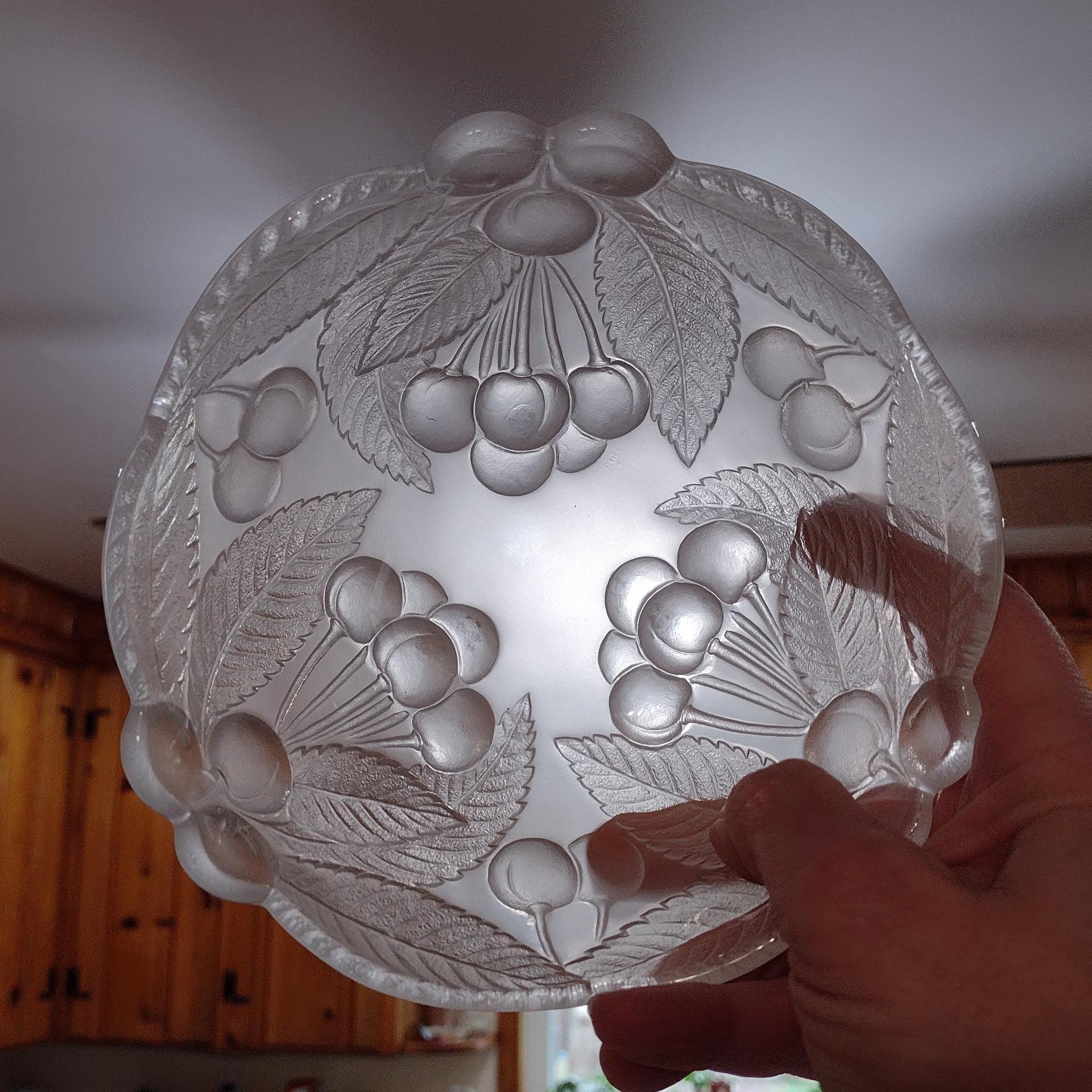 Vintage Mikasa Bountiful Frosted Glass Salad Soup Bowls, Set of Four, Raised Cherries Fruit Design