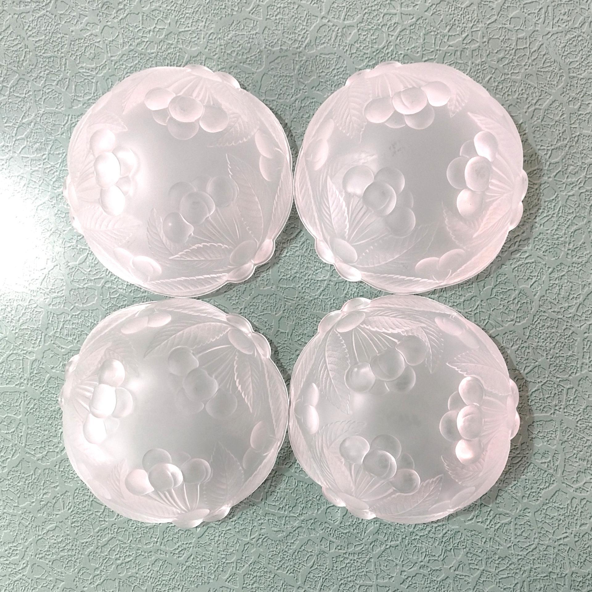 Vintage Mikasa Bountiful Frosted Glass Salad Soup Bowls, Set of Four, Raised Cherries Fruit Design