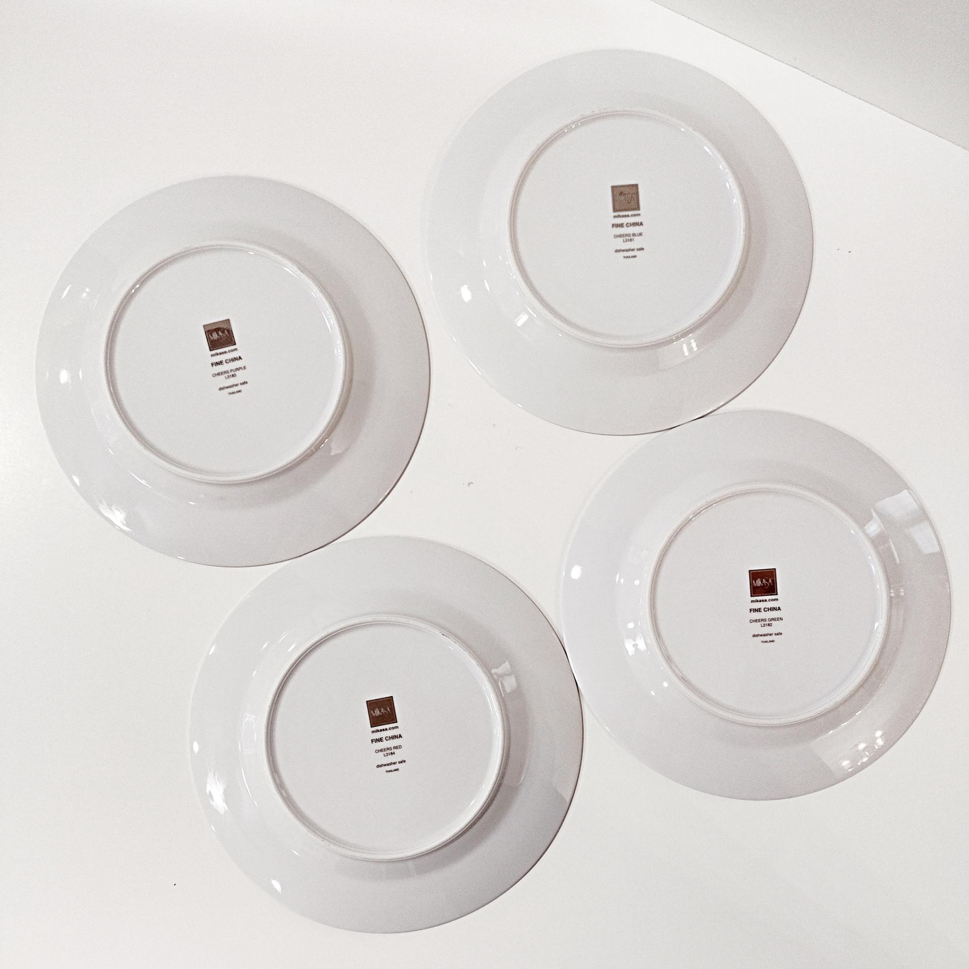 Mikasa Fine China Cheers Plates, Set of Four, Appetizer Salad Sandwich 8 Inch Plates