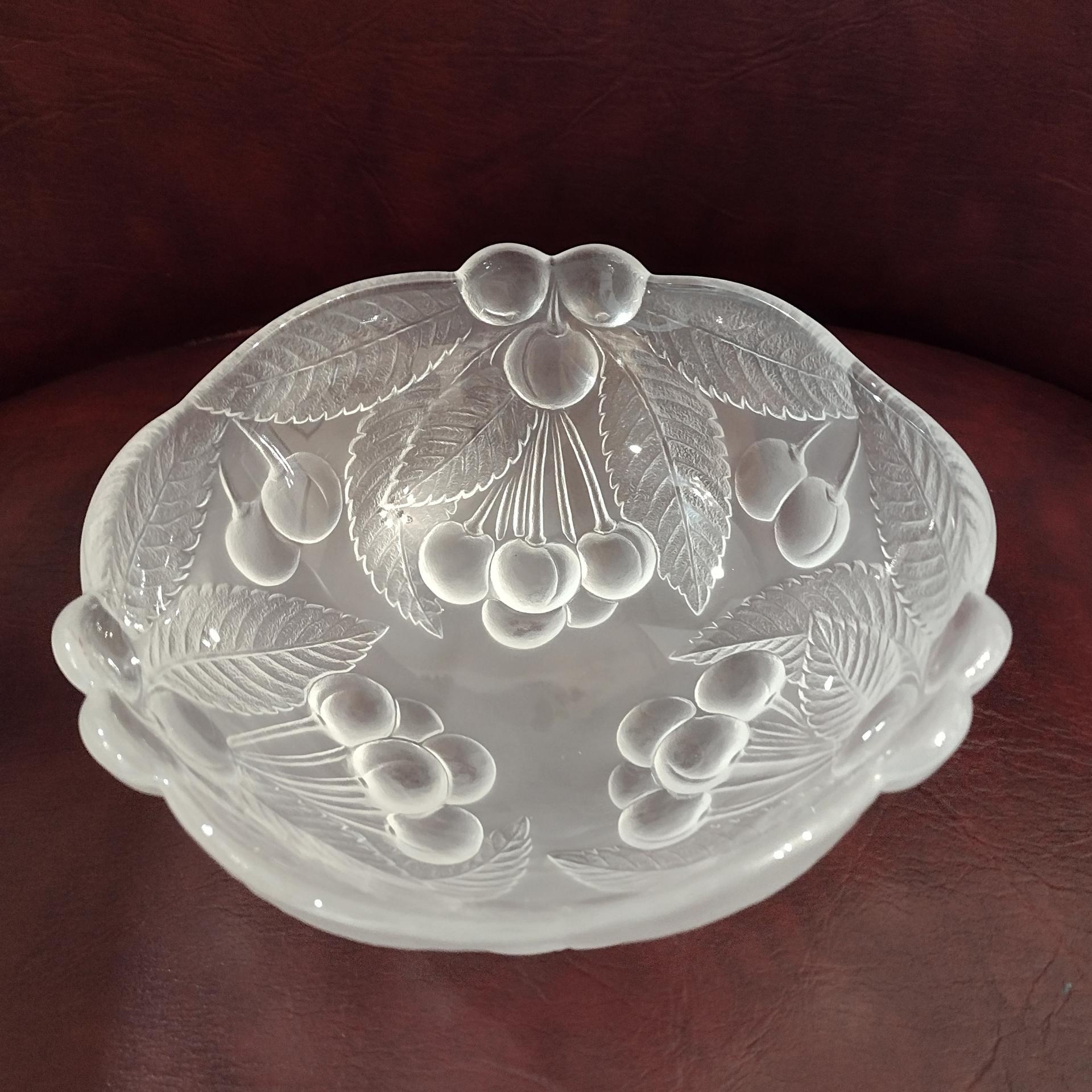 Vintage Mikasa Bountiful Frosted Glass Salad Soup Bowls, Set of Four, Raised Cherries Fruit Design