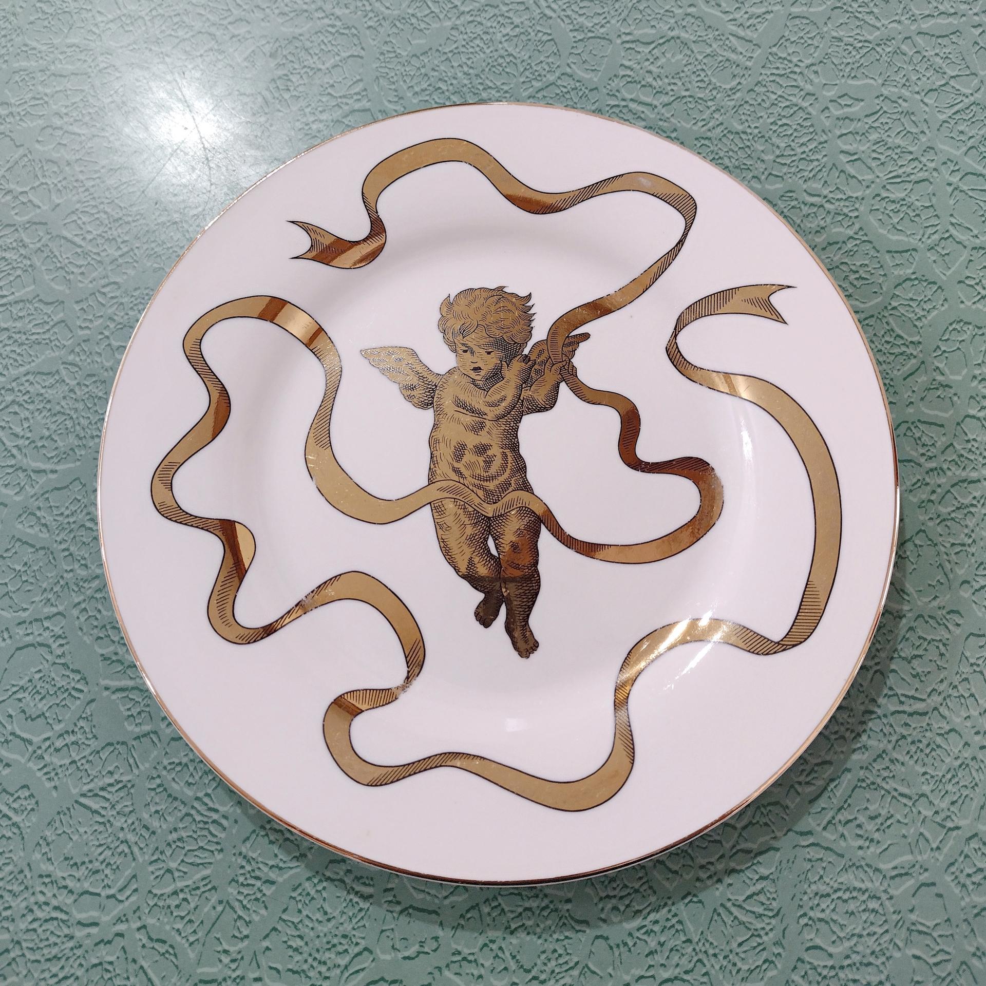 Vintage Gold Gilted Cherub Angel Appetizer Dessert Plates, Set of 3, Gold Metallic Holiday Plates