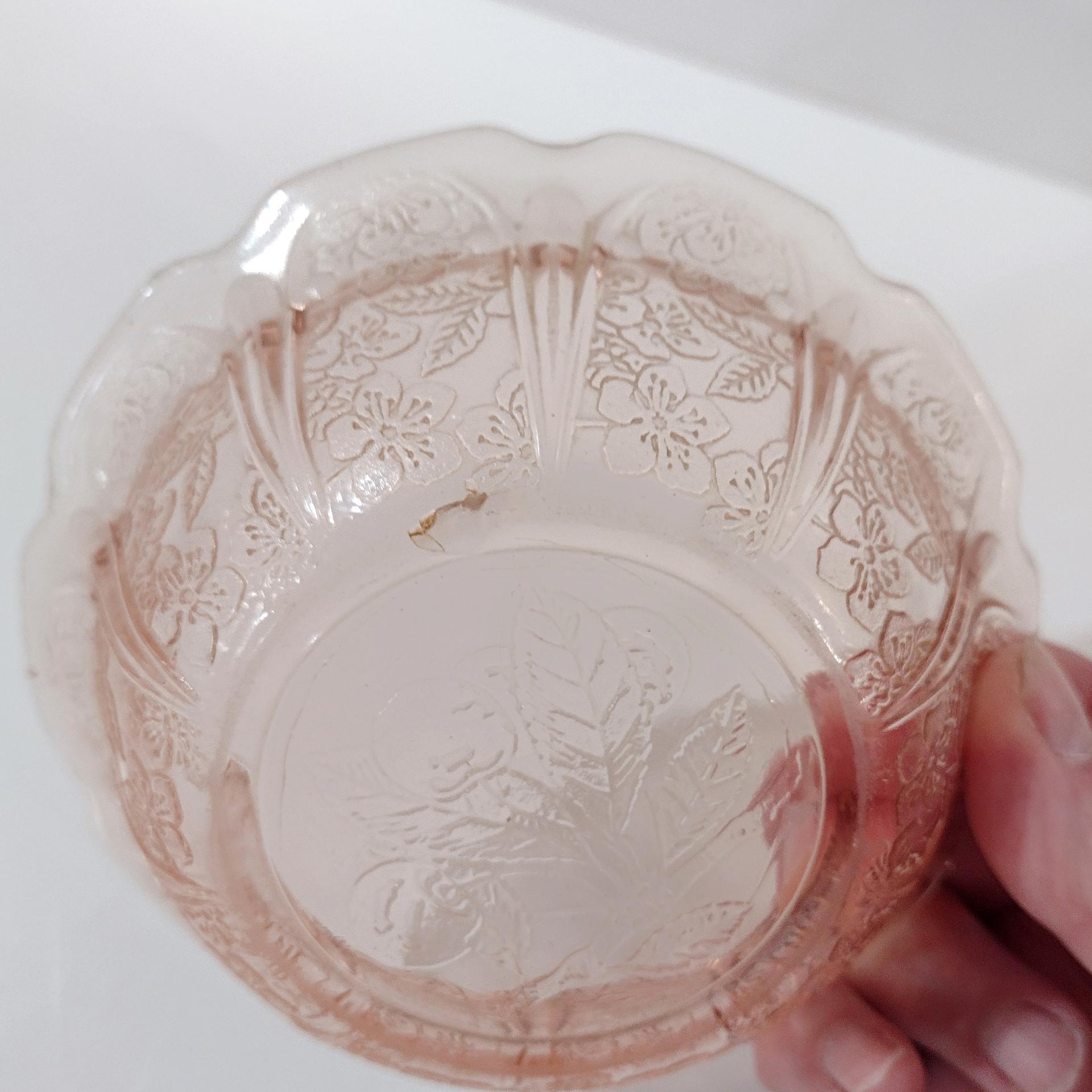 Vintage Jeanette Glass Cherry Blossom Pink Dessert Fruit Bowls, Set of 4, Pink Depression Glass Bowls
