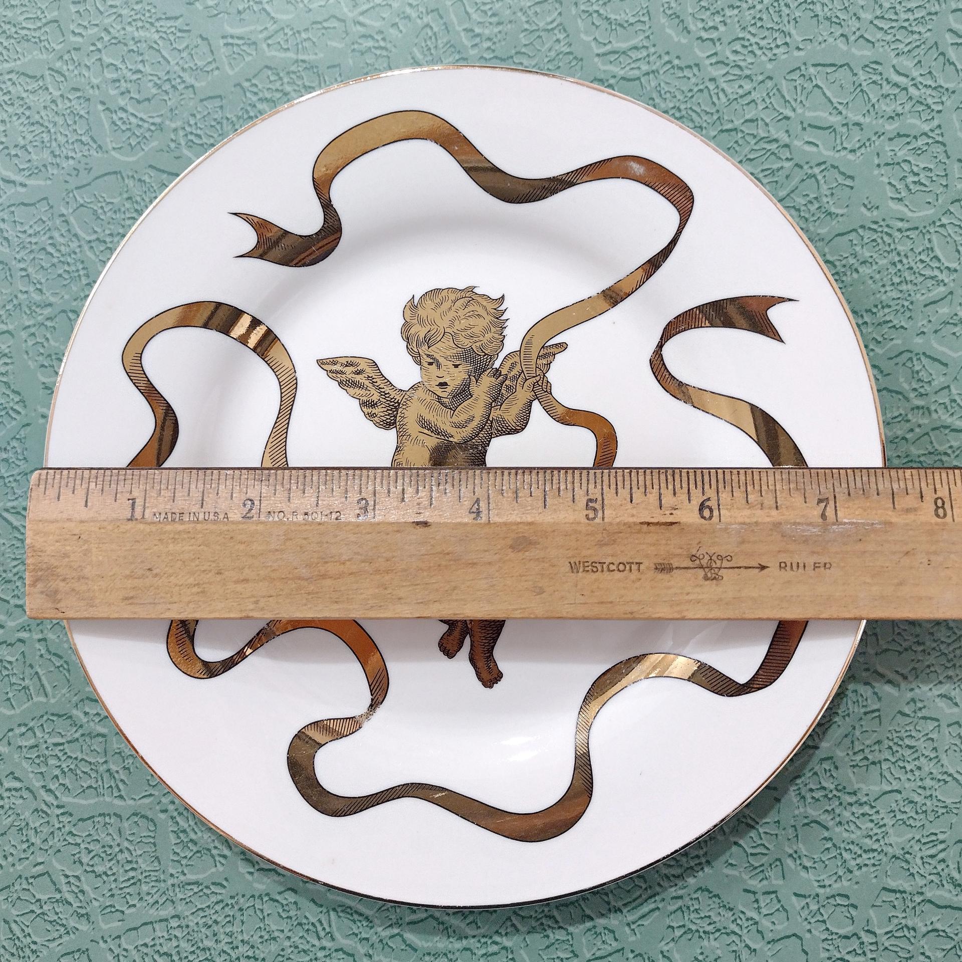 Vintage Gold Gilted Cherub Angel Appetizer Dessert Plates, Set of 3, Gold Metallic Holiday Plates