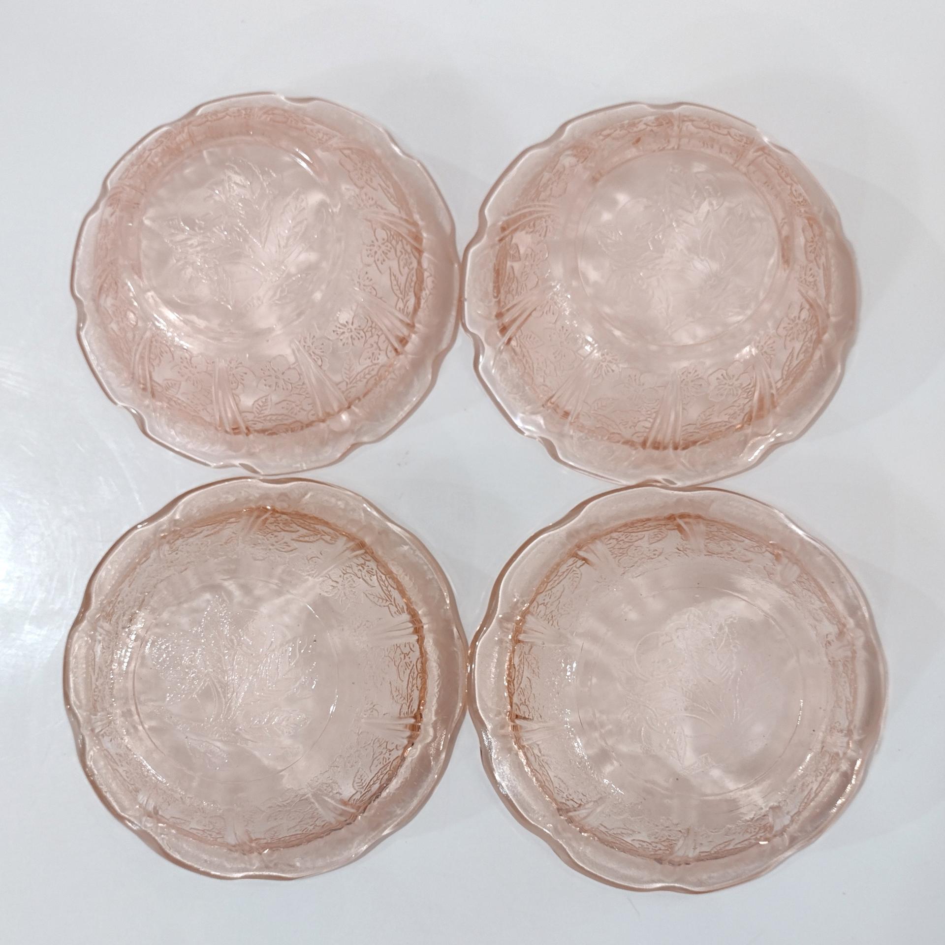 Vintage Jeanette Glass Cherry Blossom Pink Dessert Fruit Bowls, Set of 4, Pink Depression Glass Bowls