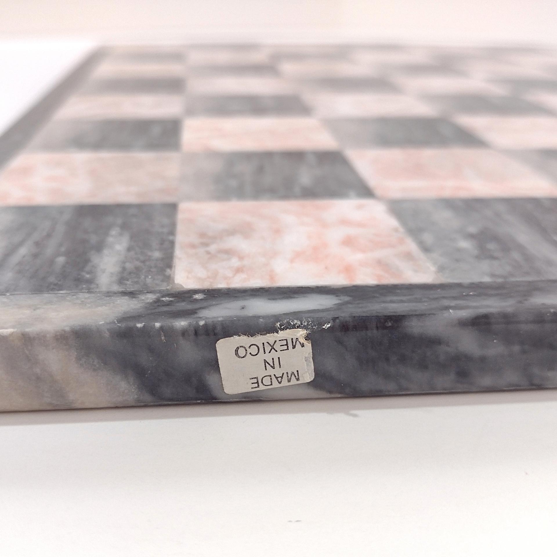 Vintage Pink and Gray Black Onyx Marble 13 3/4 Inch Chess Checkers Board, Mexican Marble Chess Board