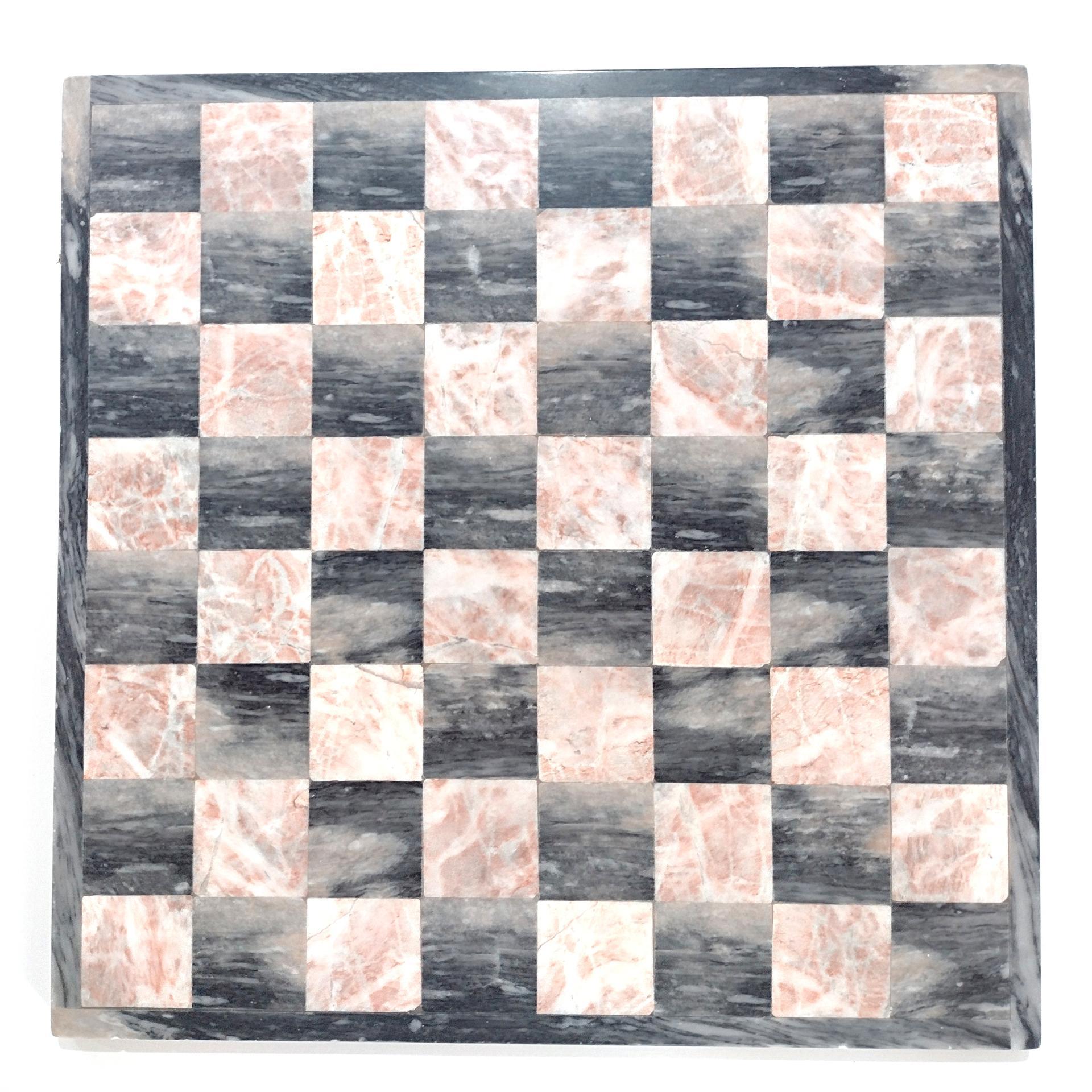 Vintage Pink and Gray Black Onyx Marble 13 3/4 Inch Chess Checkers Board, Mexican Marble Chess Board
