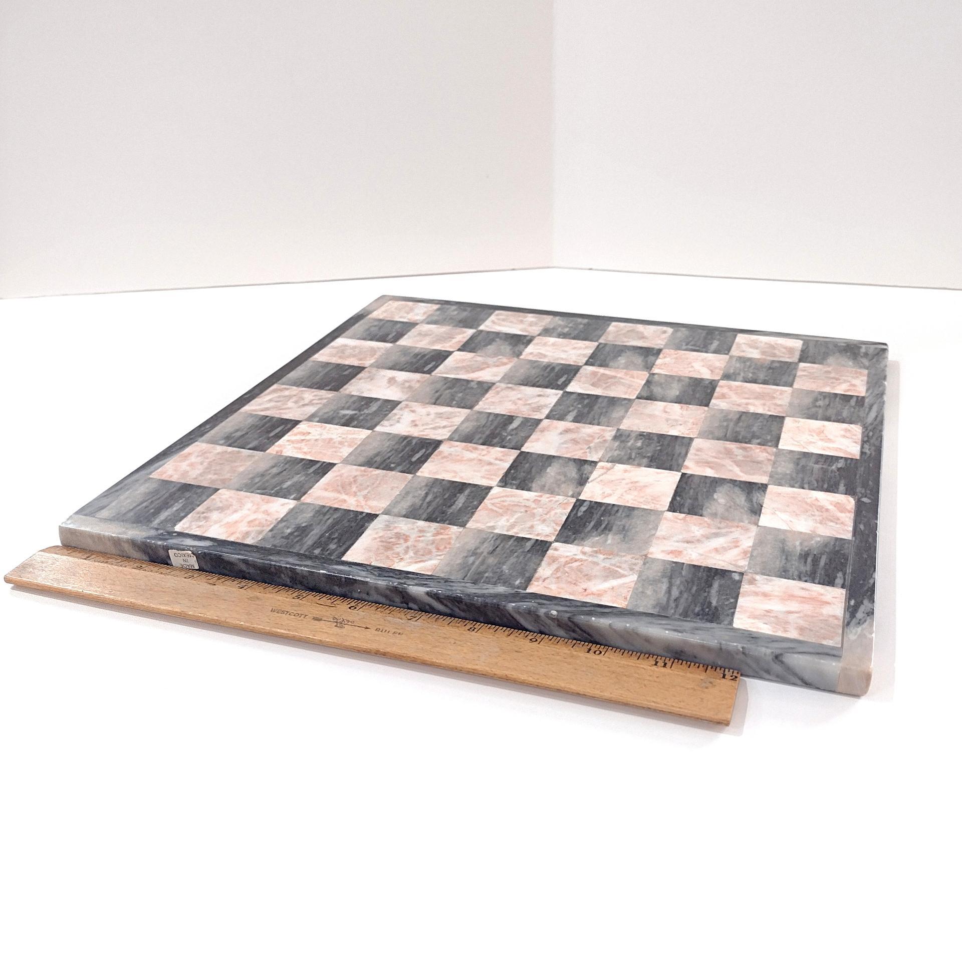 Vintage Pink and Gray Black Onyx Marble 13 3/4 Inch Chess Checkers Board, Mexican Marble Chess Board