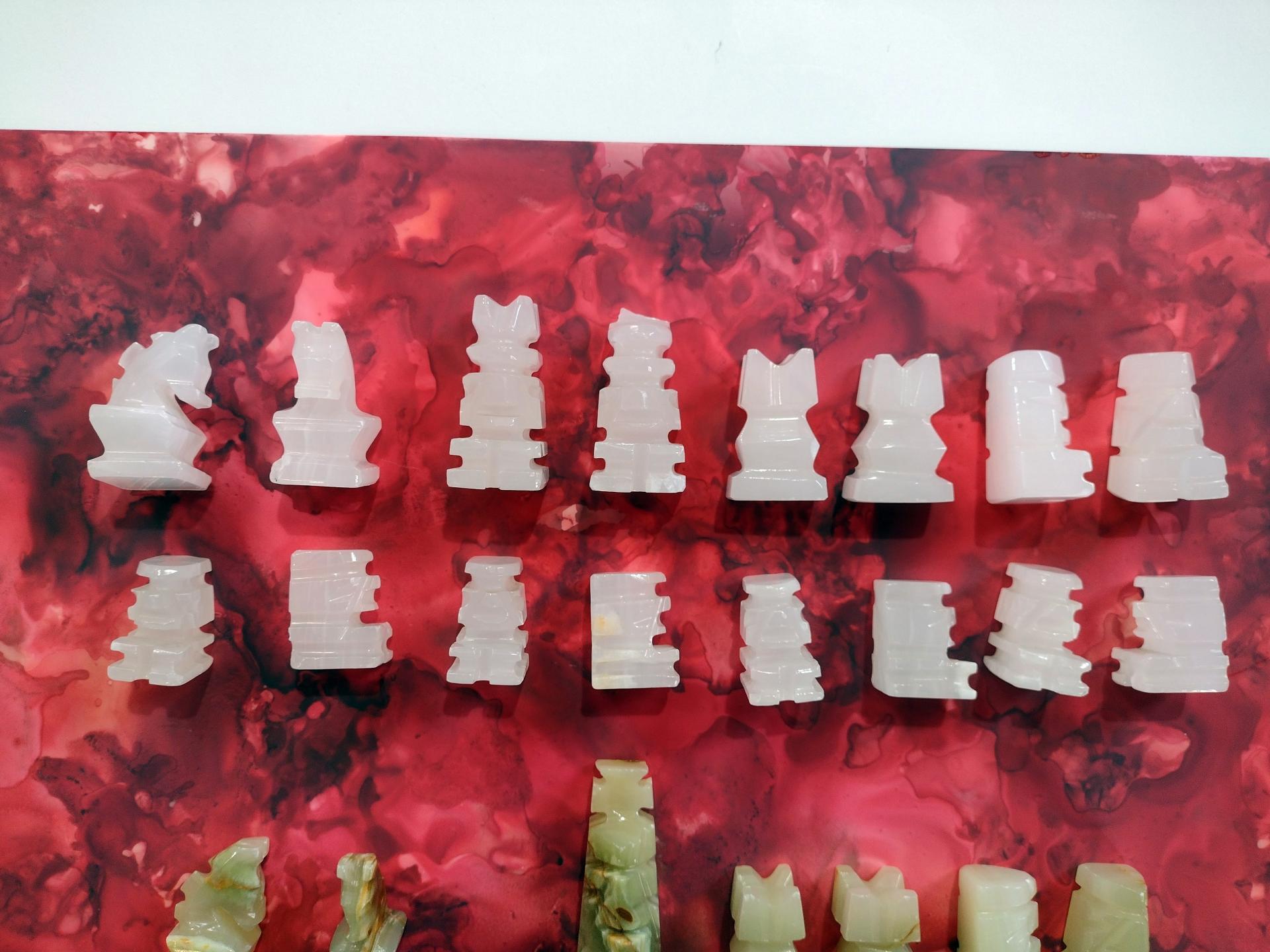 Vintage Hand Carved Stone Chess Pieces, Set of 31, Mayan Aztec Carved Stone Chess Set Figures