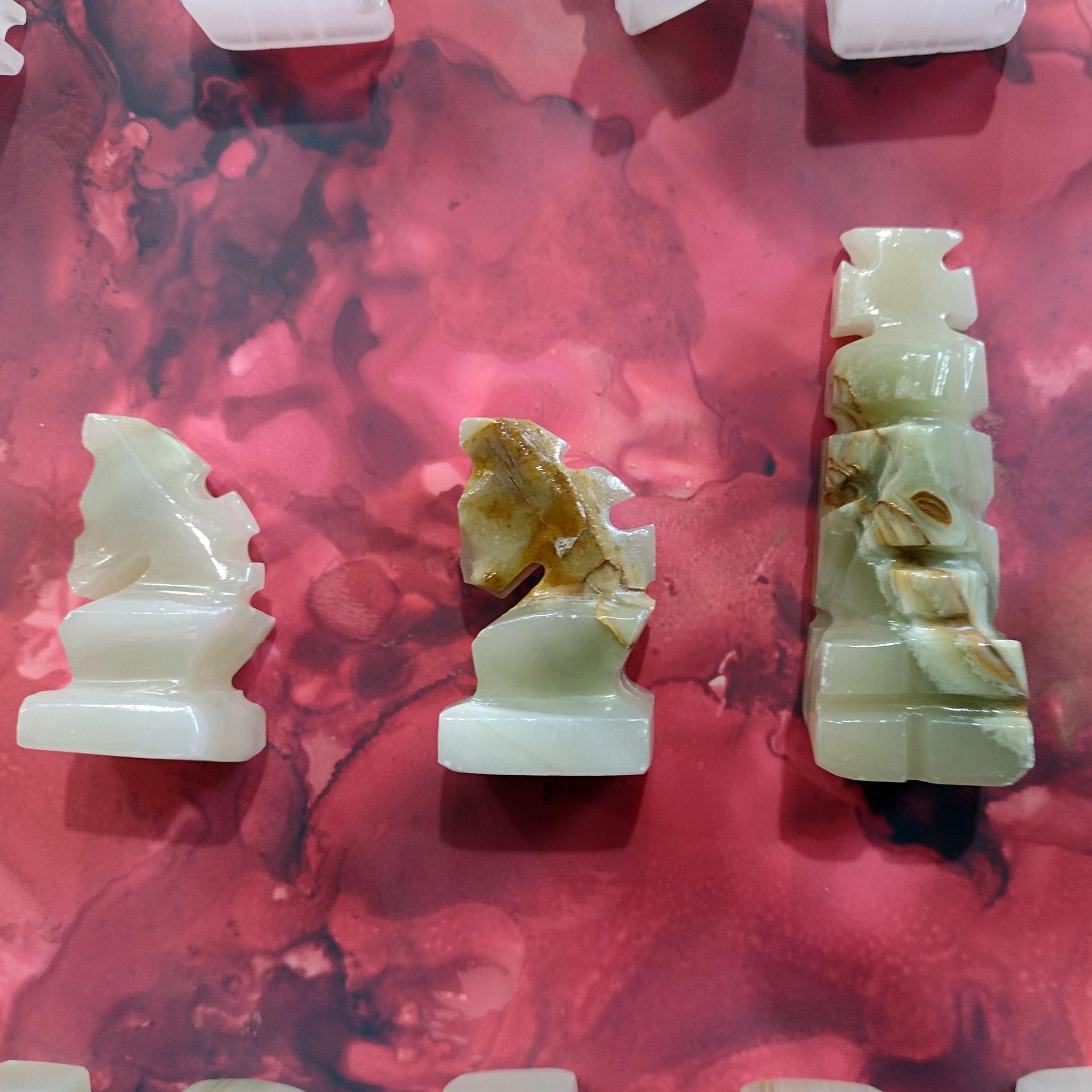 Vintage Hand Carved Stone Chess Pieces, Set of 31, Mayan Aztec Carved Stone Chess Set Figures