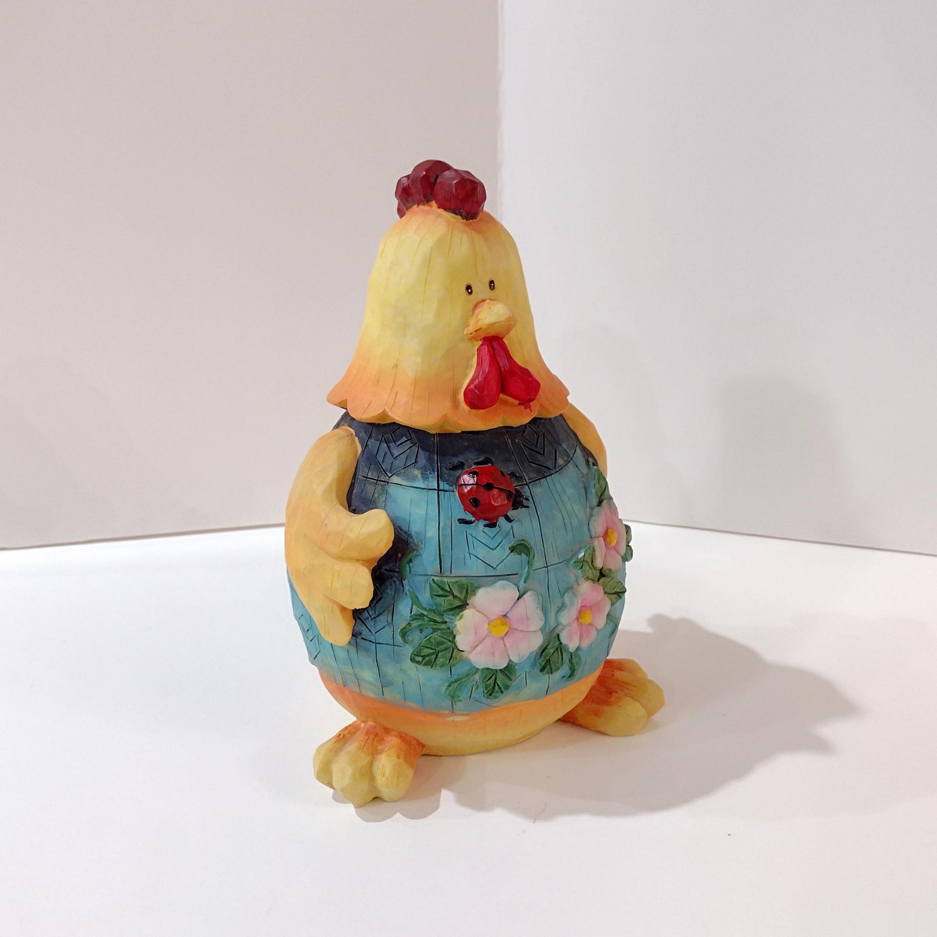 Vintage Jim Shore Chicken Figurine with Ladybug and Flowers