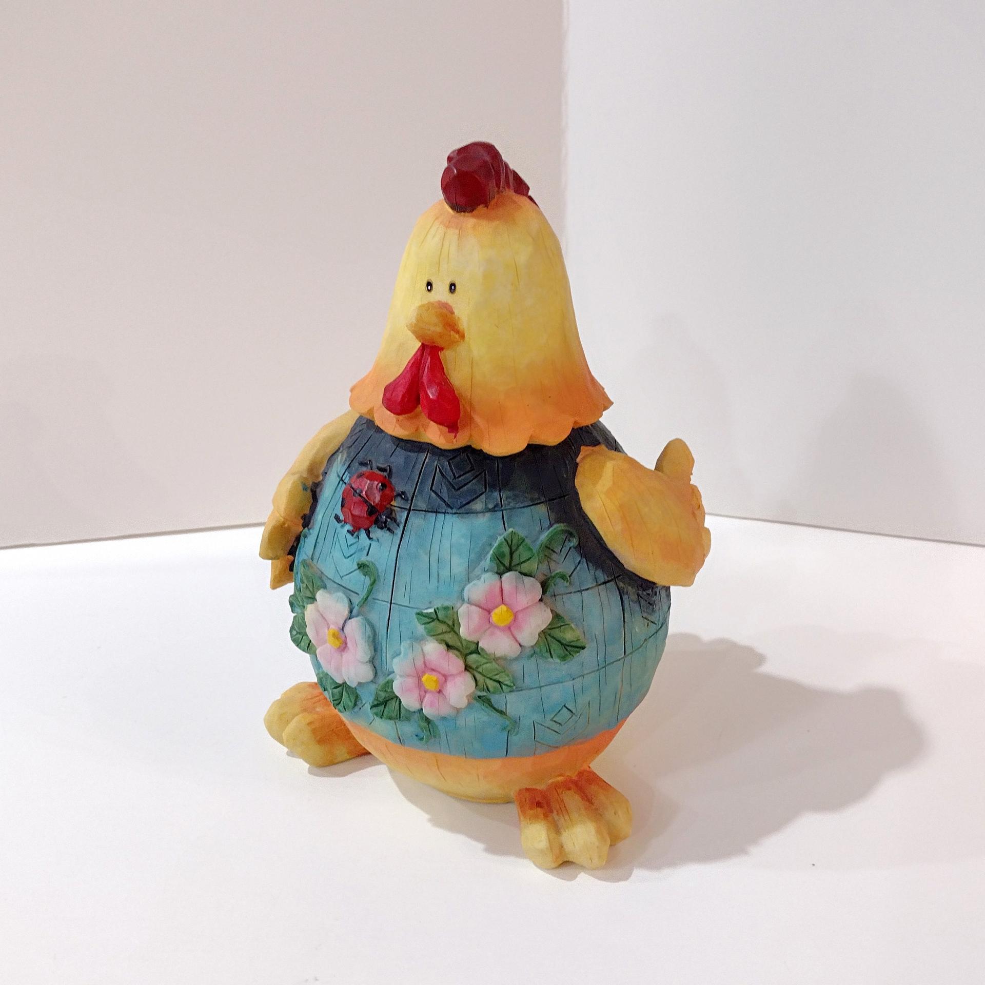 Vintage Jim Shore Chicken Figurine with Ladybug and Flowers